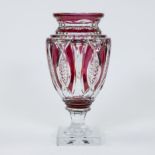 Val Saint Lambert clear and red cut crystal vase model Jupiter