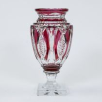 Val Saint Lambert clear and red cut crystal vase model Jupiter