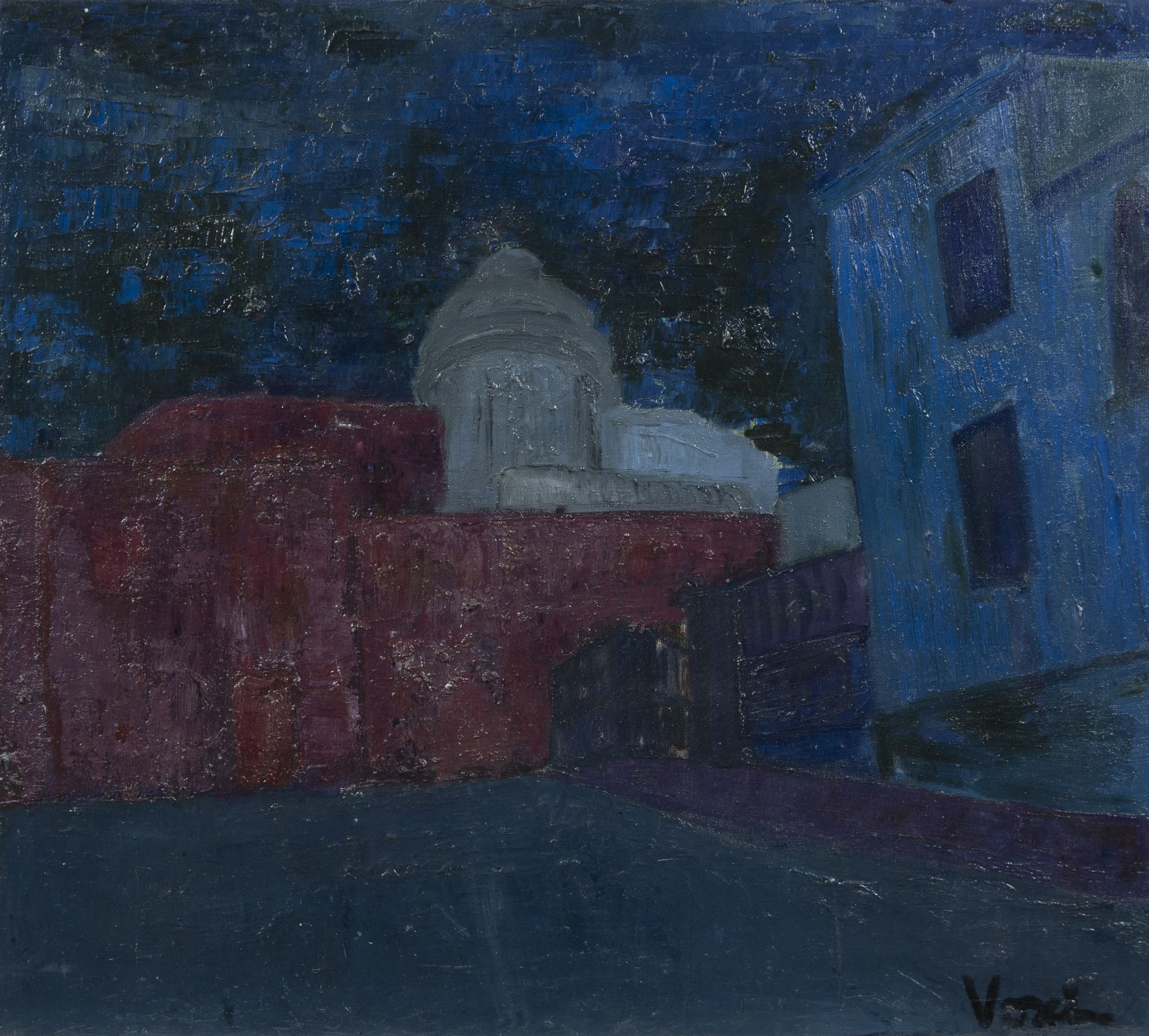 Marc VOSCH (1947-1989), oil on canvas Nocturne au village, signed