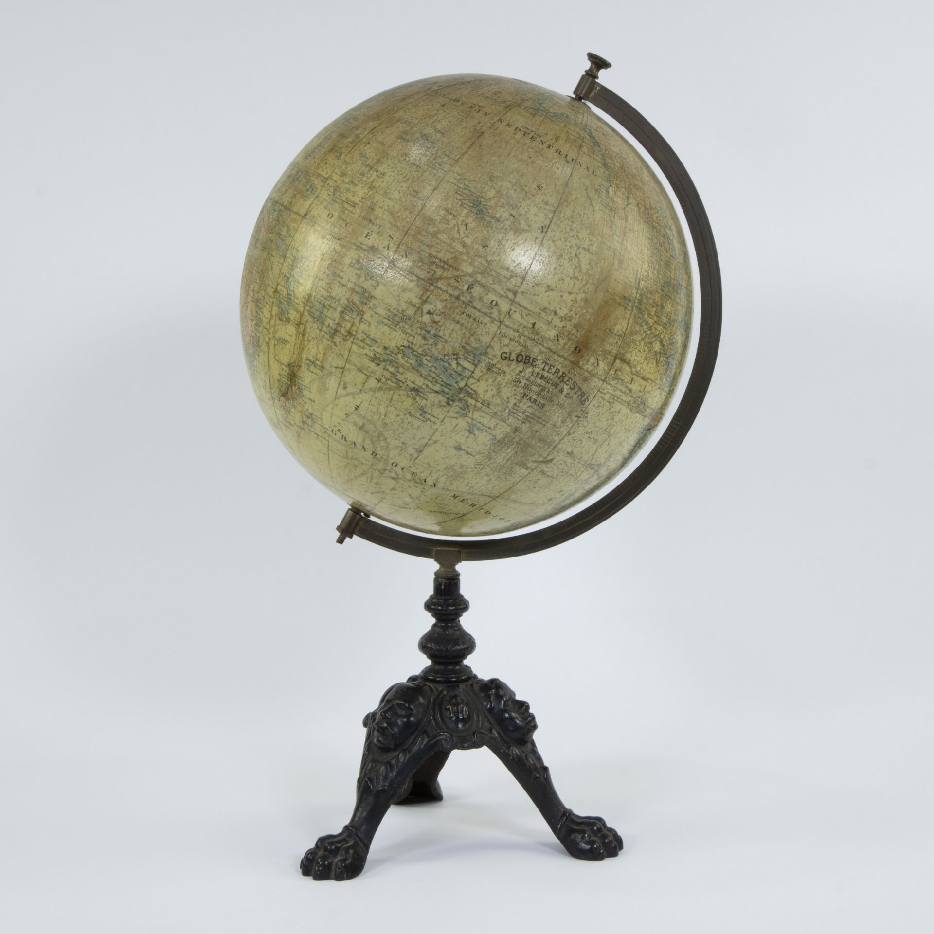 Globe on cast iron base marked Globe Terrestre J. Lebègue & Cie Paris, circa 1890 - Image 5 of 5