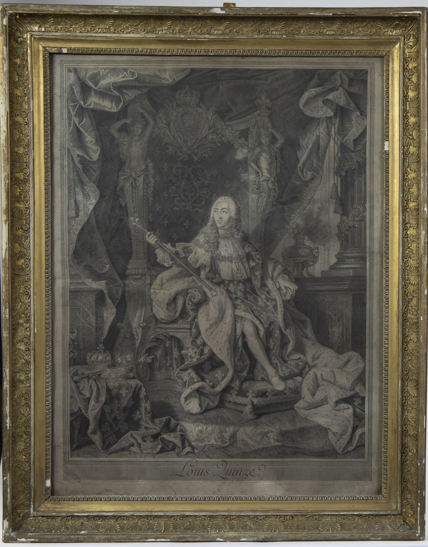 Nicolas Gabriel DUPUIS (1698-1771), engraving LOUIS XV en 1753, portrait de Louis XV assis sur son t - Bild 2 aus 3