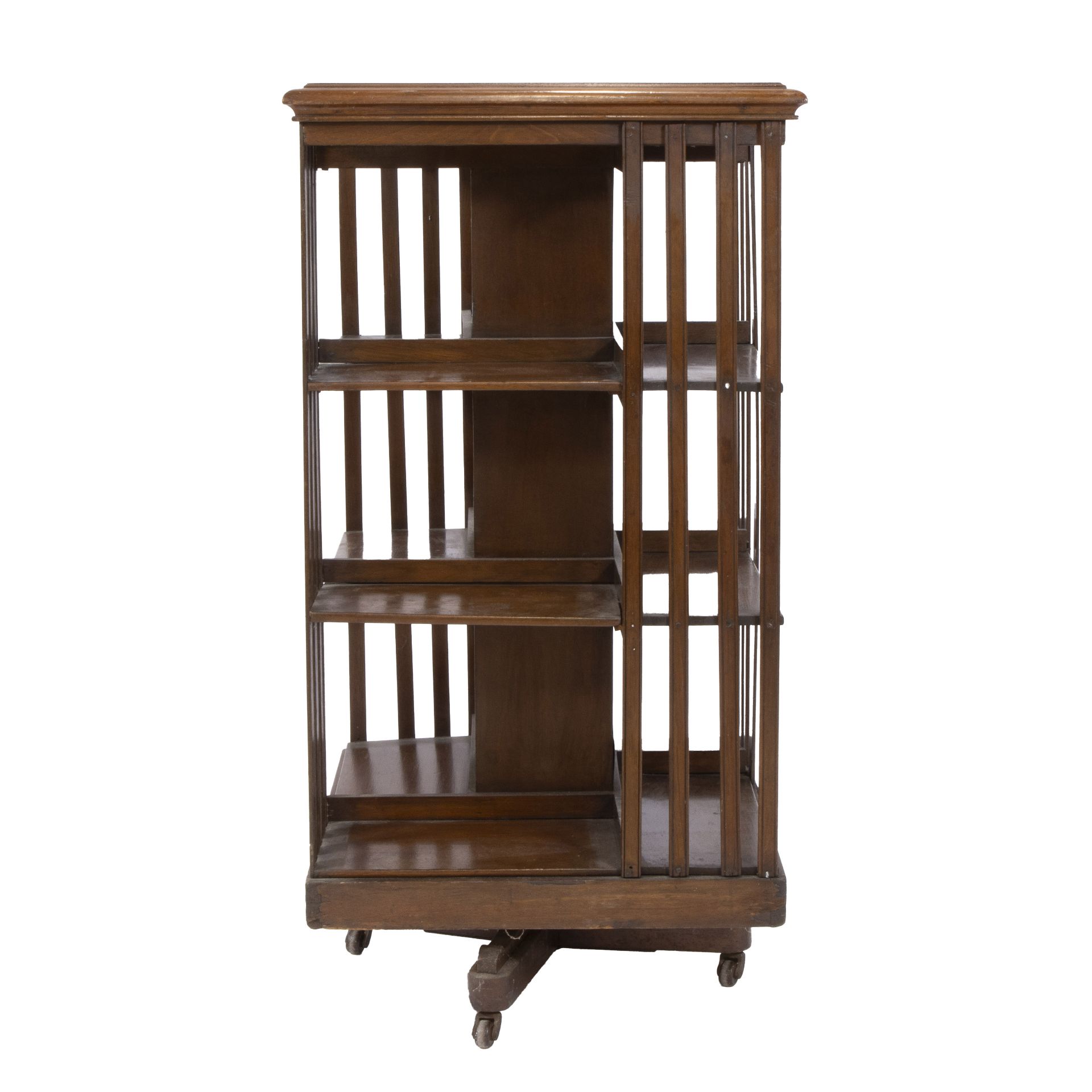 English oak bookmill with 3 levels and resting on castors, early 20th century - Bild 4 aus 6