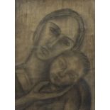 Ferdinand SCHIRREN (1872-1944), charcoal drawing Mother and child, signed