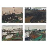 Leon ENGELEN (1943), 4 works of oil on board Harbour views, signed