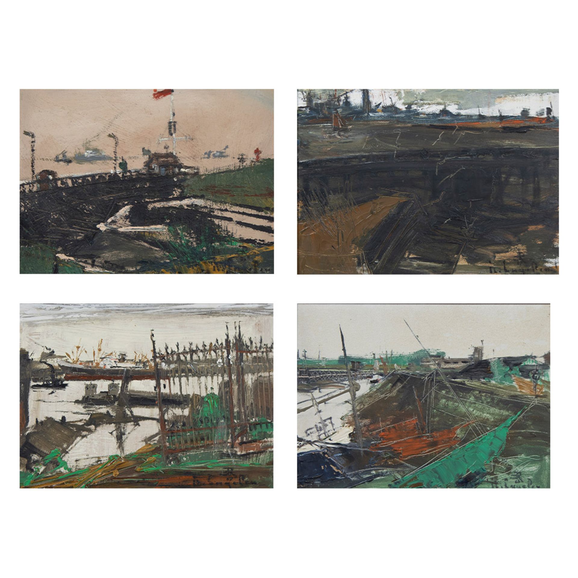Leon ENGELEN (1943), 4 works of oil on board Harbour views, signed