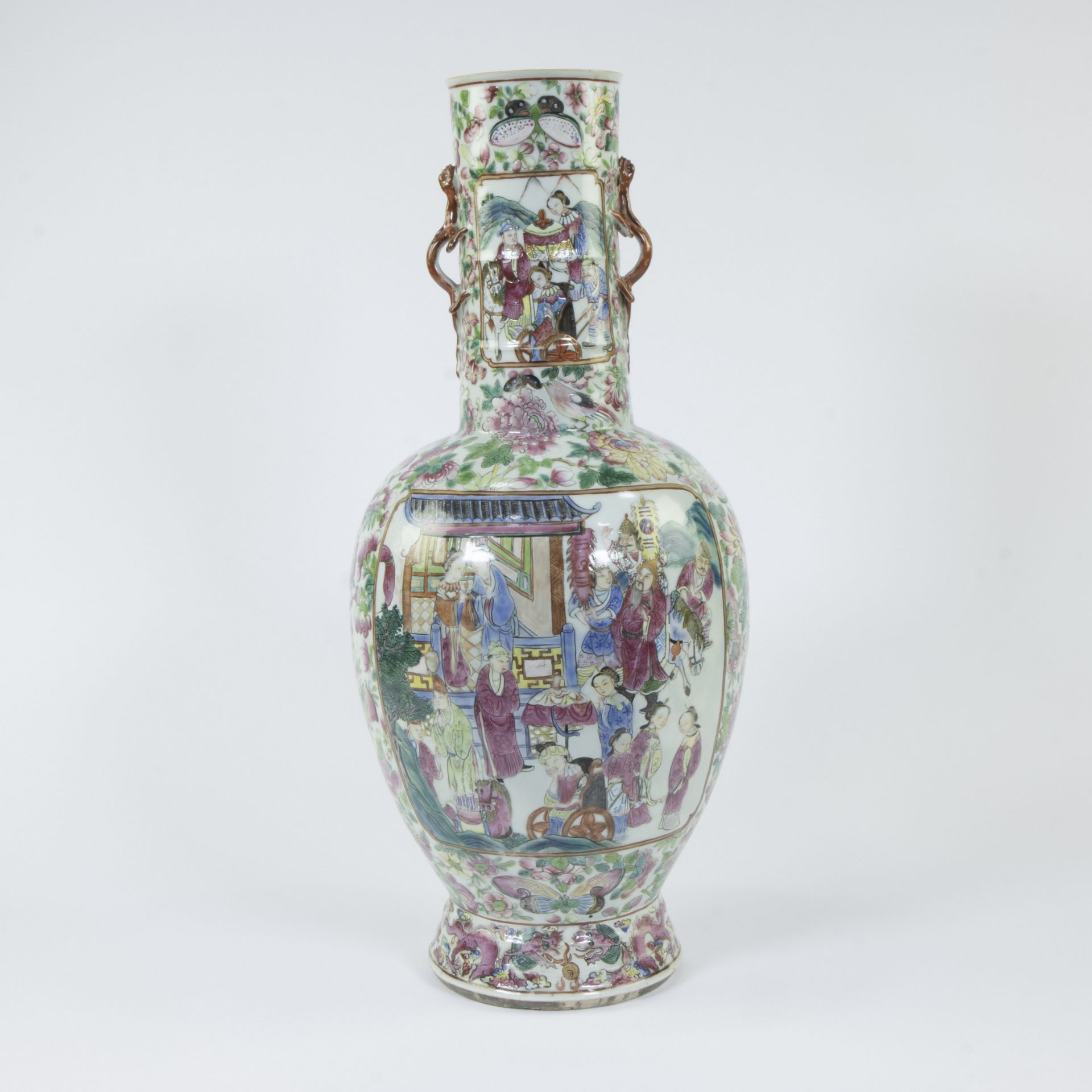 A large Chinese famille rose vase, decorated with flowers, birds, butterflies and dragons , the pane - Image 3 of 6