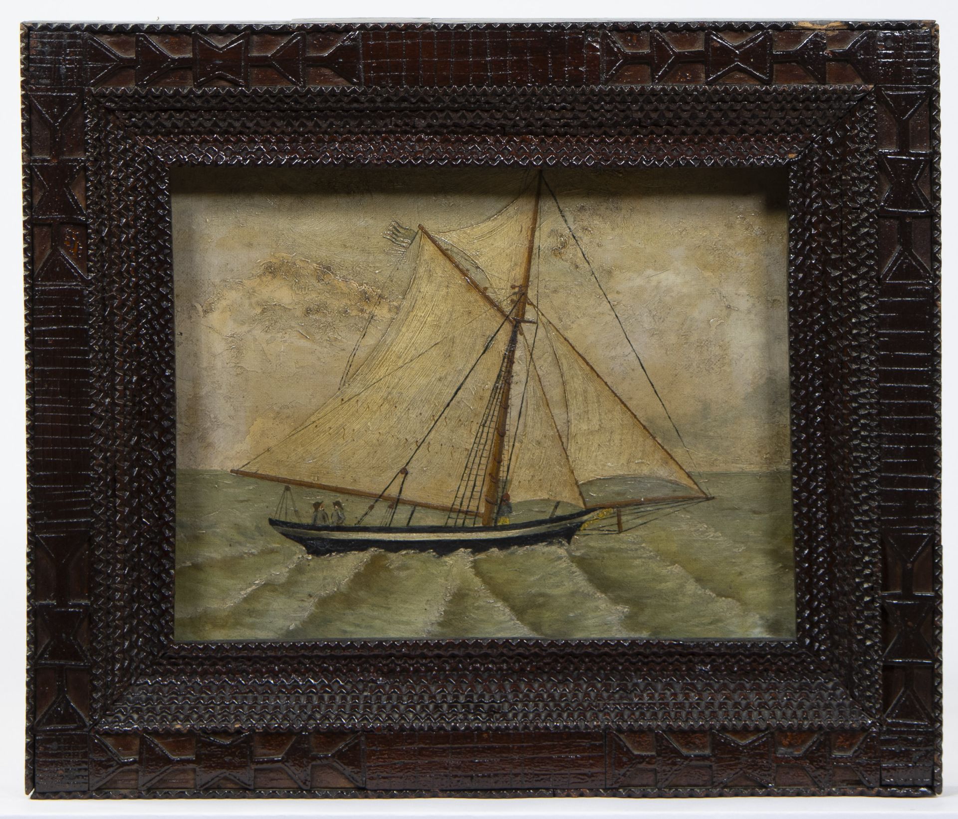 2 19th century works oil on canvas Marines in original richly sculpted oak frames - Image 6 of 7