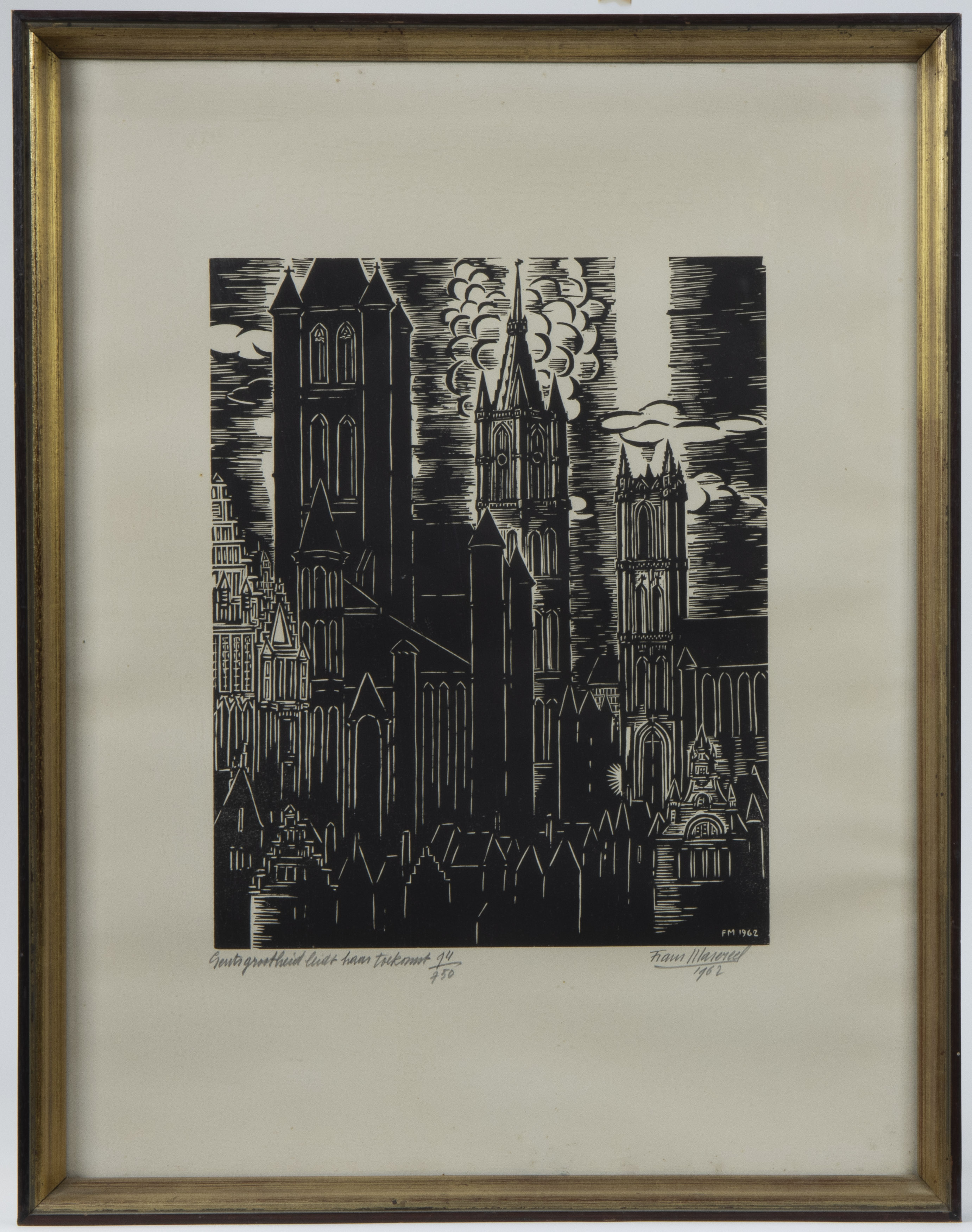 Frans MASEREEL (1889-1972), woodcut 'Gents grootheid leidt haar toekomst', numbered 97/750, signed a - Image 2 of 4