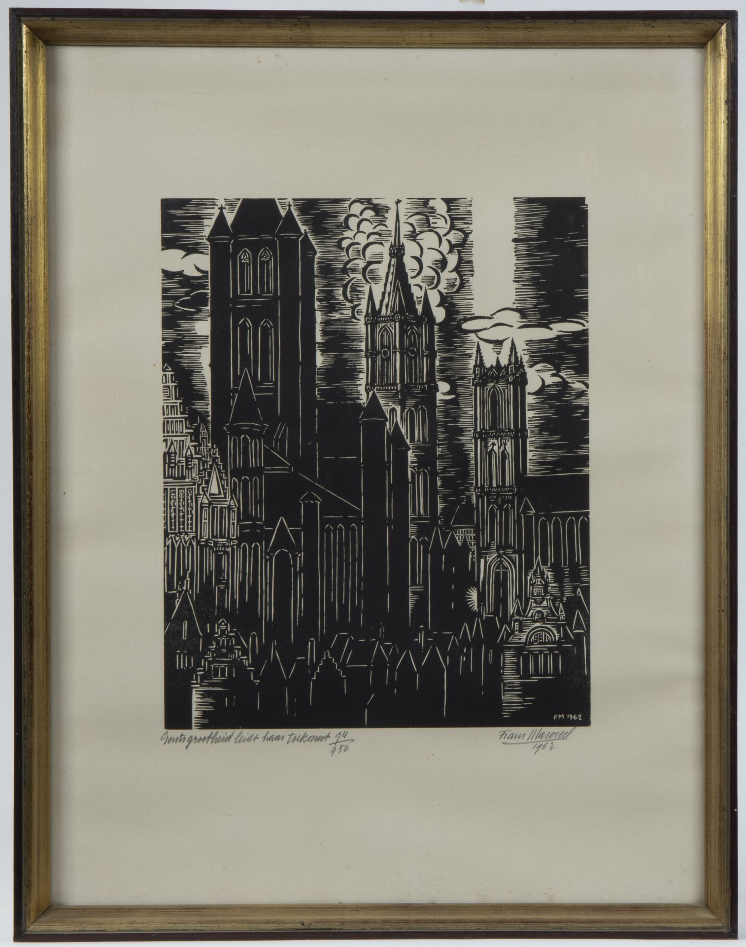 Frans MASEREEL (1889-1972), woodcut 'Gents grootheid leidt haar toekomst', numbered 97/750, signed a - Bild 2 aus 4