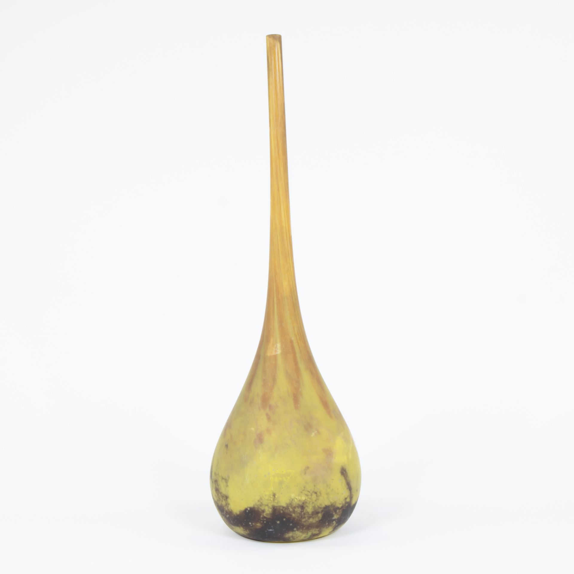 Soliflore vase in yellow and brown marbled glass paste signed Daum Nancy - Bild 3 aus 6