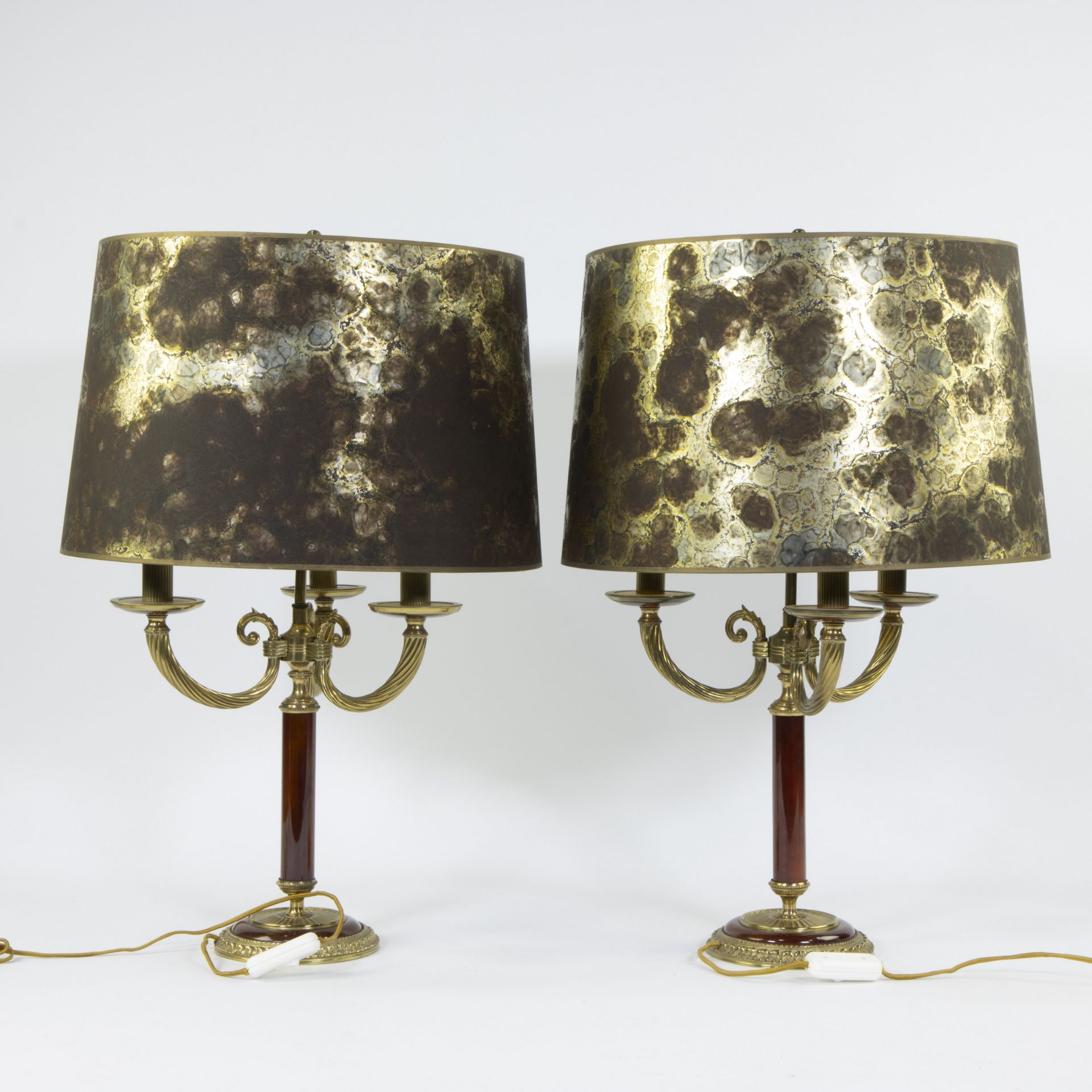 Pair of Bouilotte lamps with shades in bronzed platinum, 1980s - Image 4 of 4