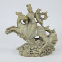 Chinese statue of Guayin on a Chinese water tree in soapstone