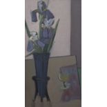 Paul Bonduel, oil on hardboard Still life with flowers and wine, signed