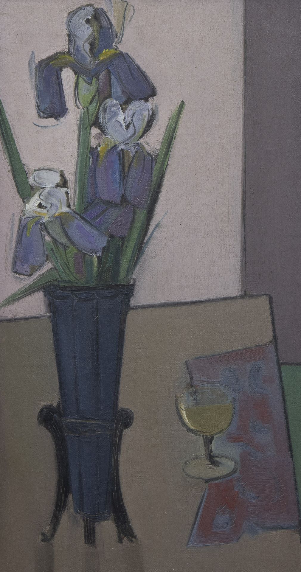 Paul Bonduel, oil on hardboard Still life with flowers and wine, signed