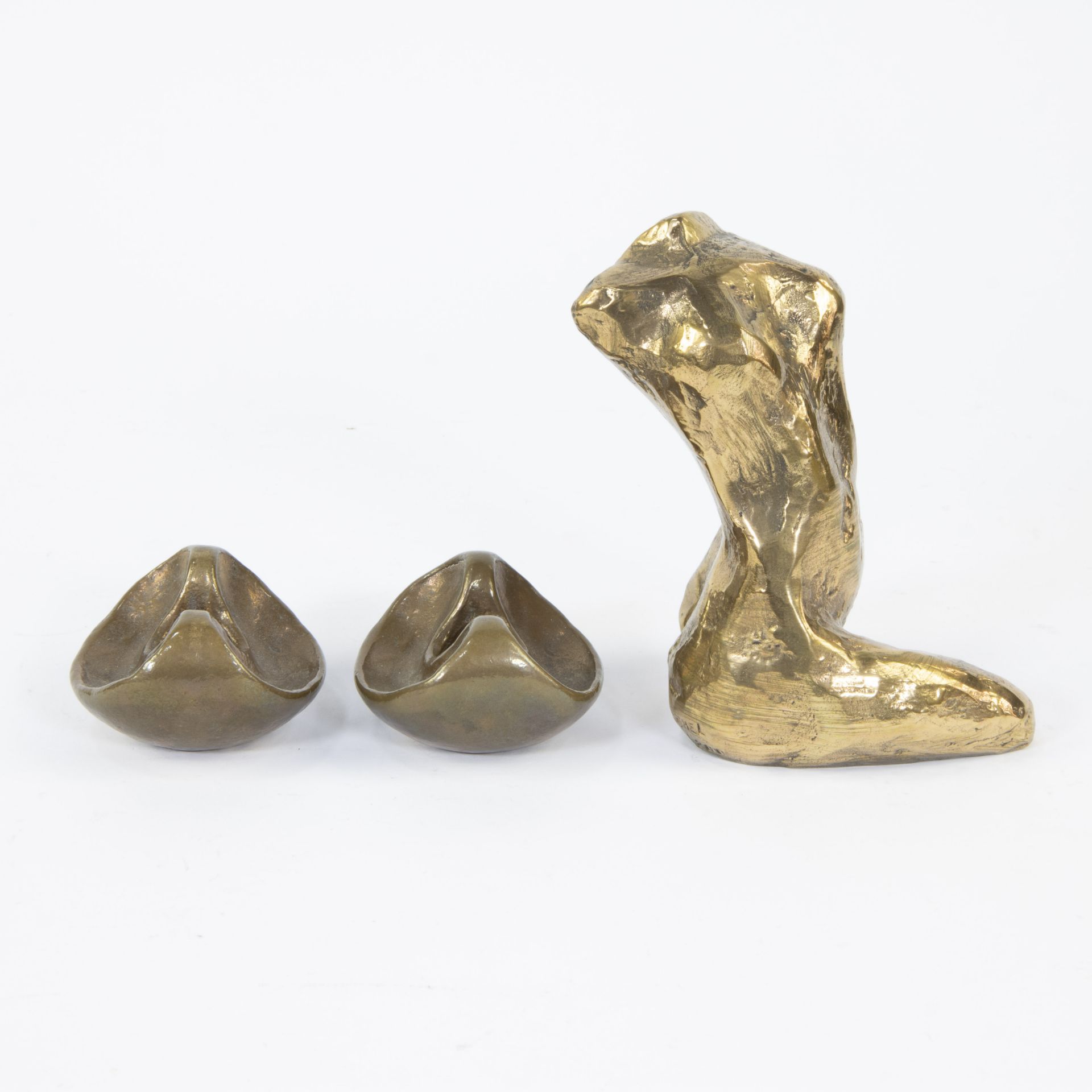 Gilt bronze female torso, numbered 22/200 and signed Michel and added pair of small bronze candlesti - Image 4 of 6