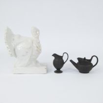 Collection of English earthenware, basalt ware teapot and milk jug, 19th century and turkey in glaze
