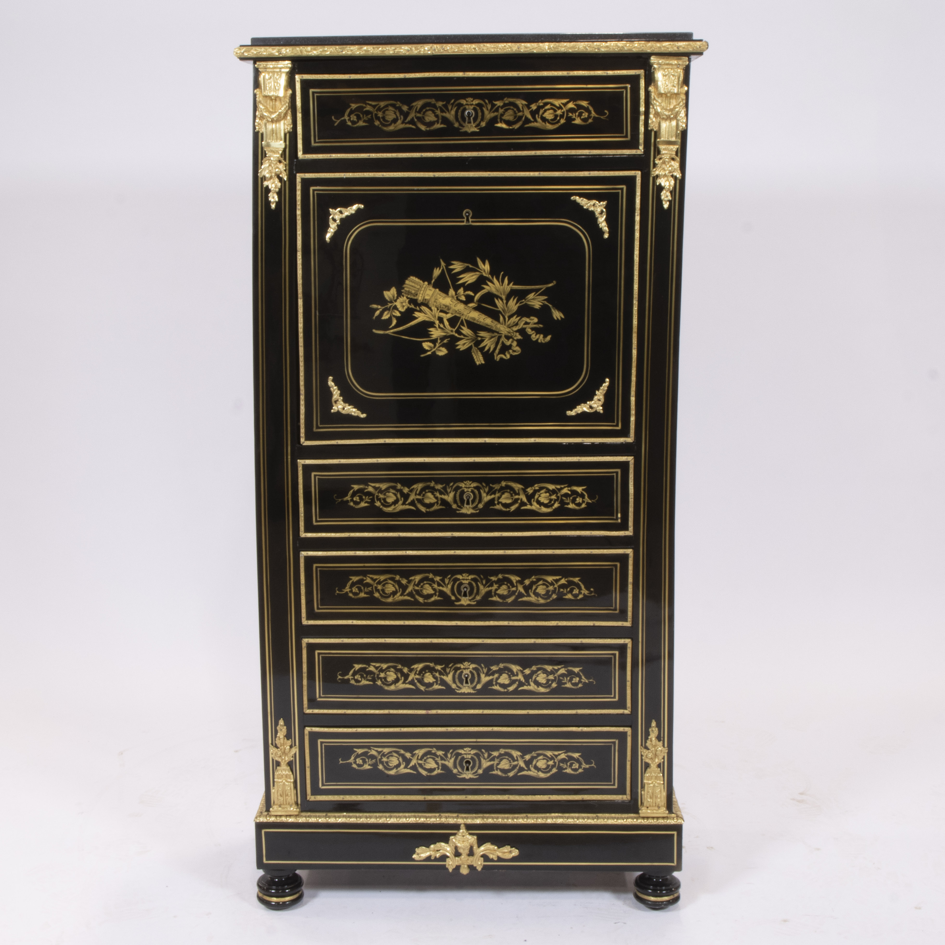 Napoleon III black lacquered wooden secretaire with gilt bronze fittings