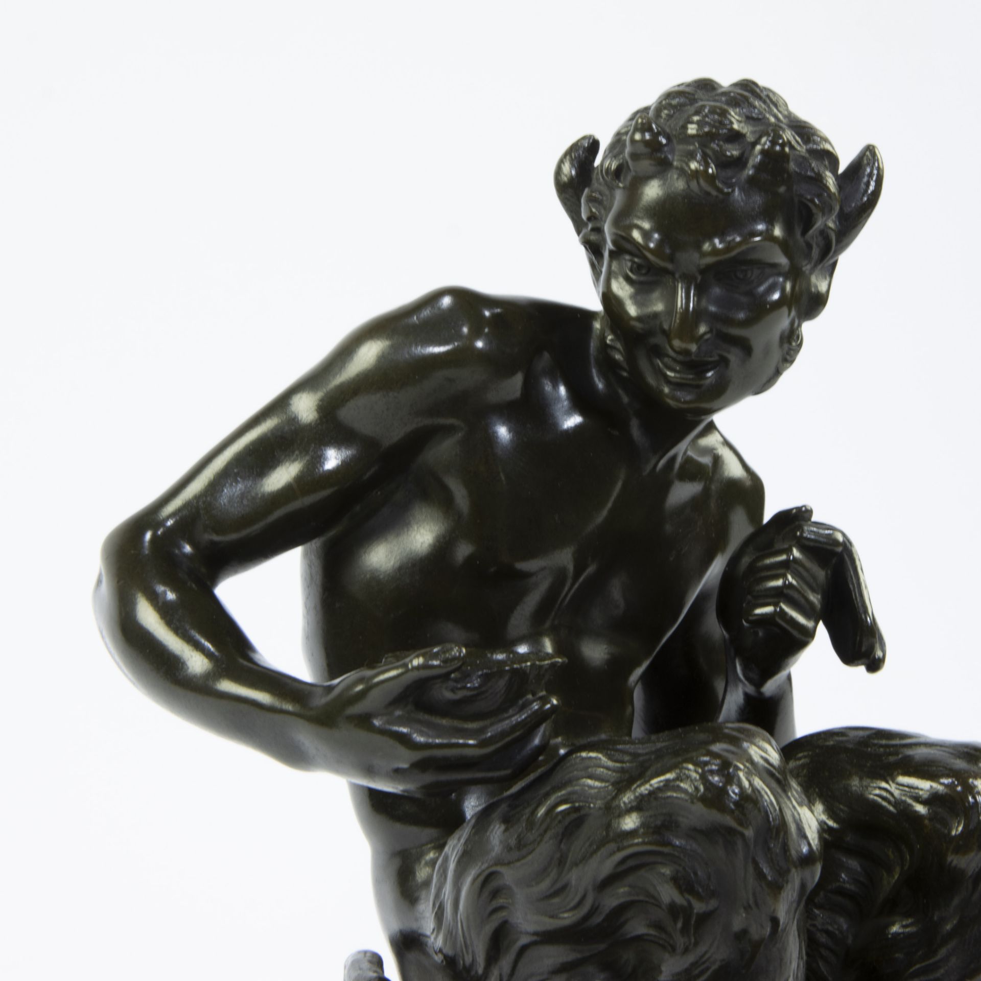 After Claude Michel Clodion (French 1738-1814), bronze sculpture of a satyr on marble base - Image 2 of 5