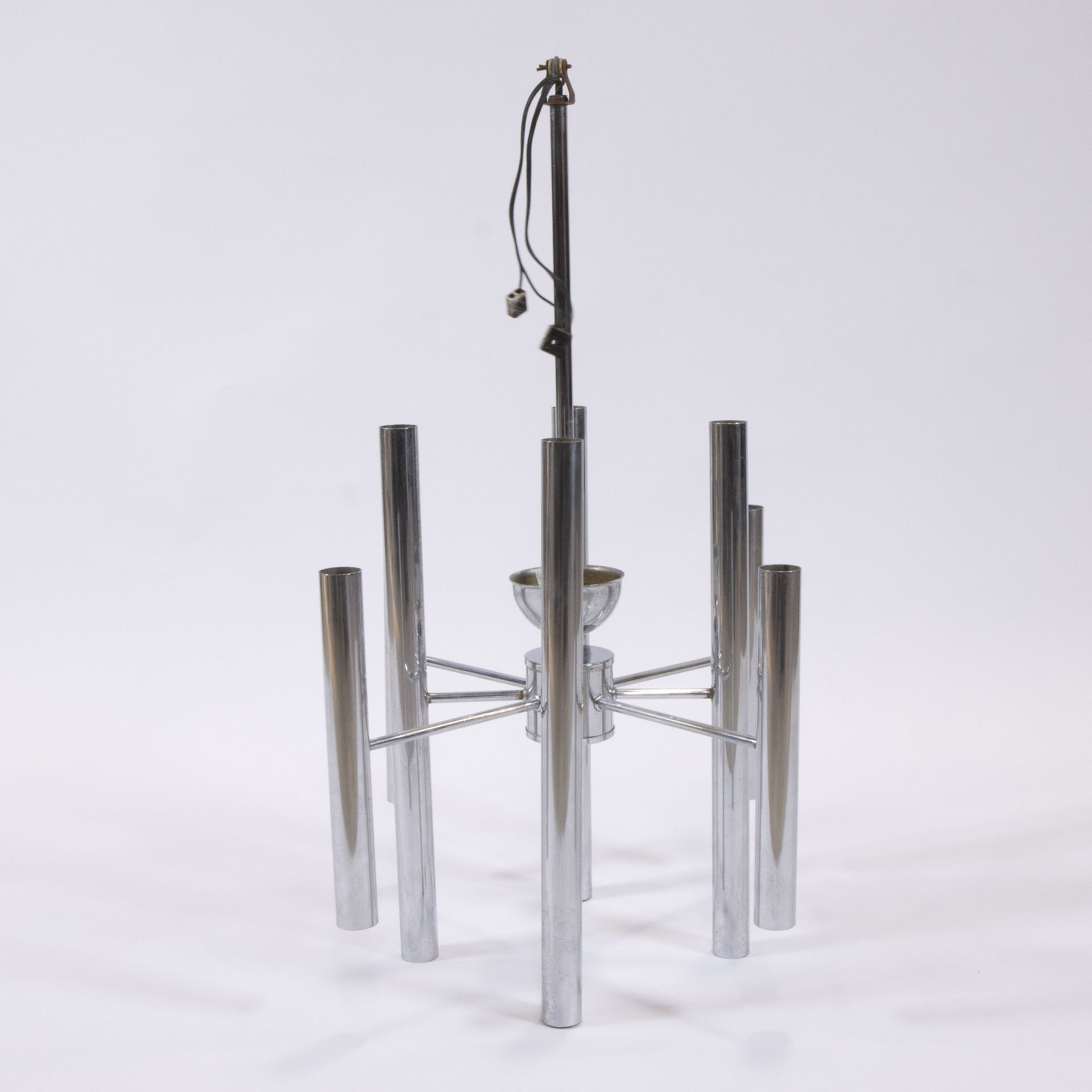 Beautiful vintage chrome chandelier, 1960s, probably design by Gaetano Sciolari - Bild 3 aus 4