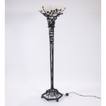 Art Deco floor lamp in wrought iron with alabaster coupe