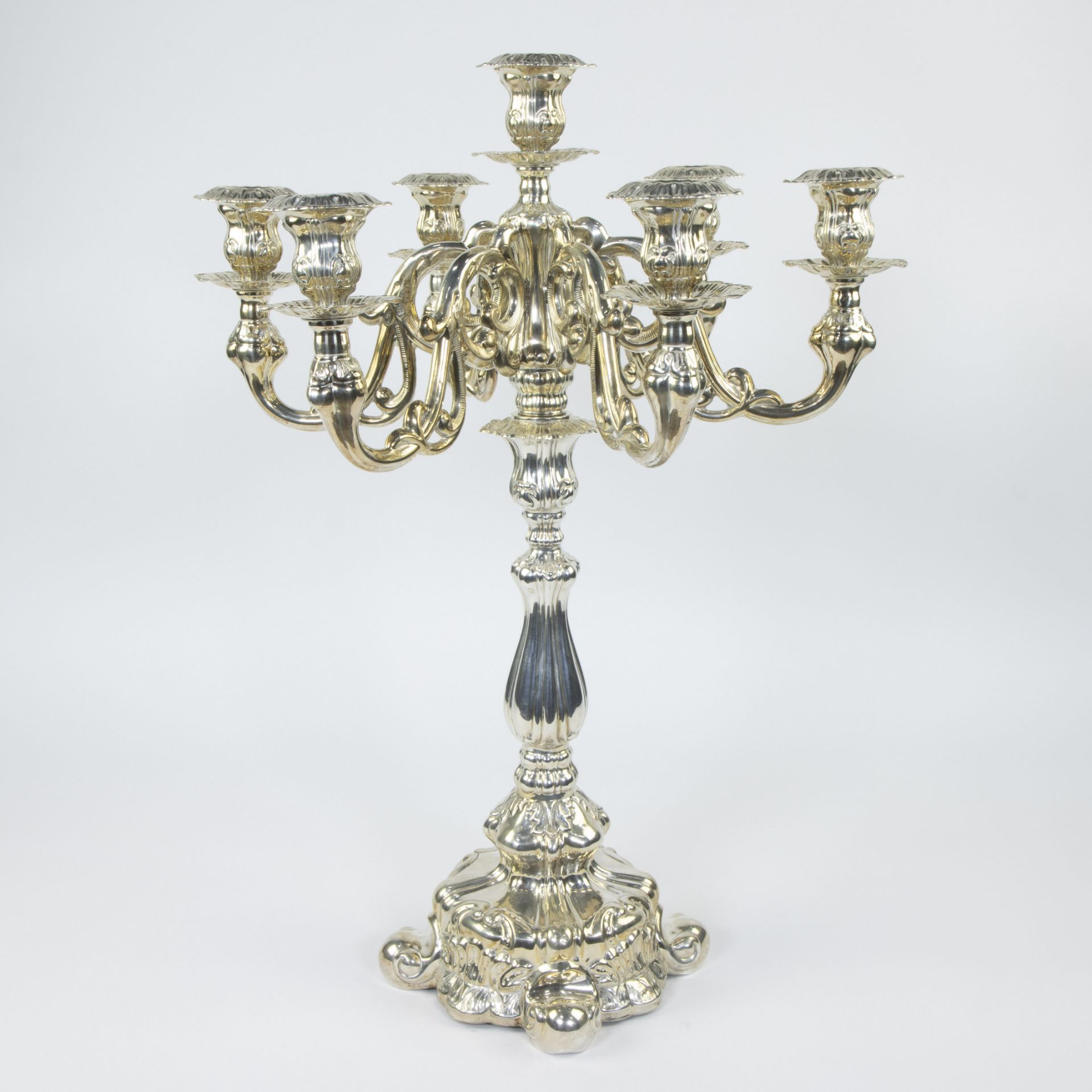 Large silver candelabra with 7 lights, grade 925/1000 , with year letter H, Netherlands, hallmarks ( - Image 5 of 8