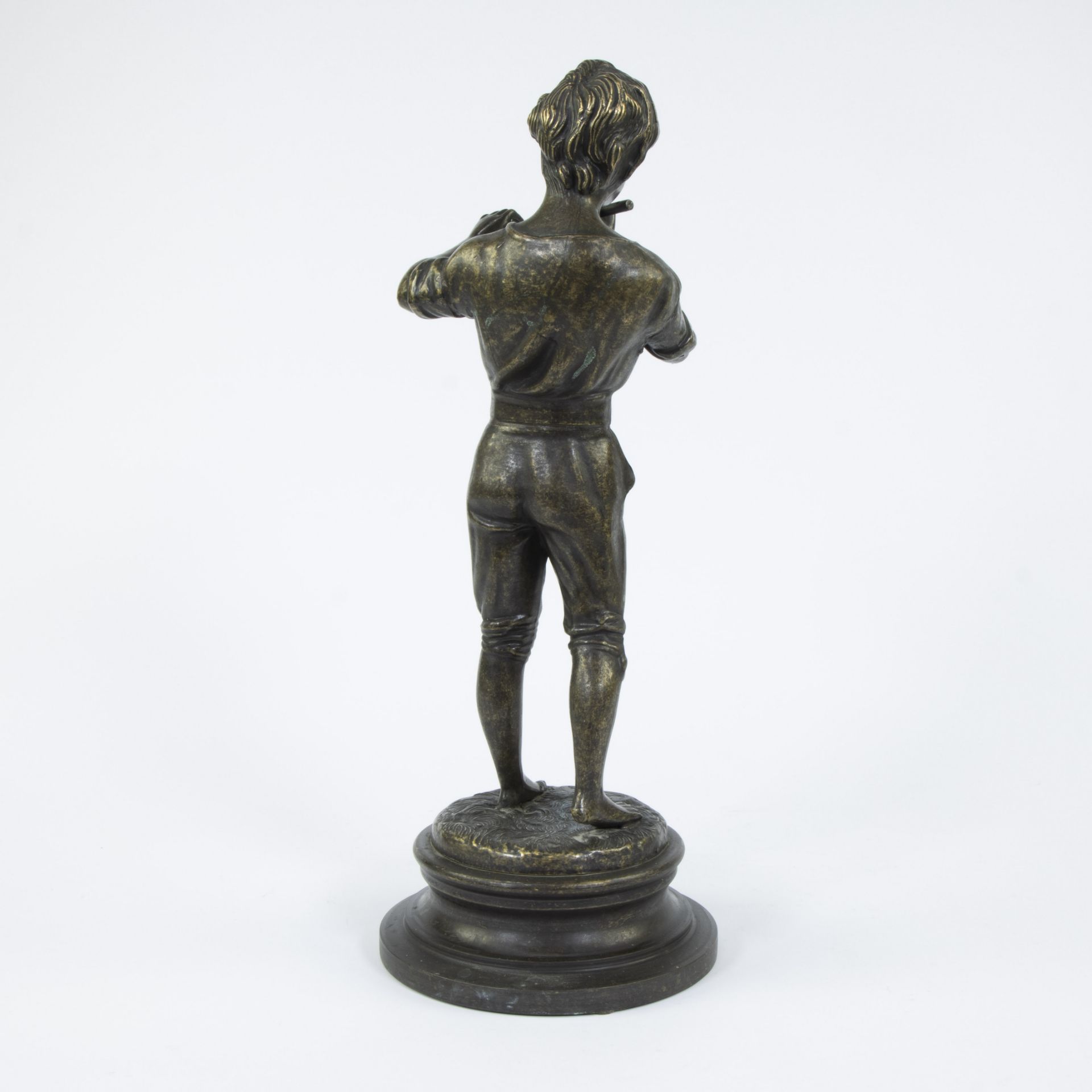 Bronze sculpture of a young flute player, signed, Fonderia Lancini - Image 3 of 5