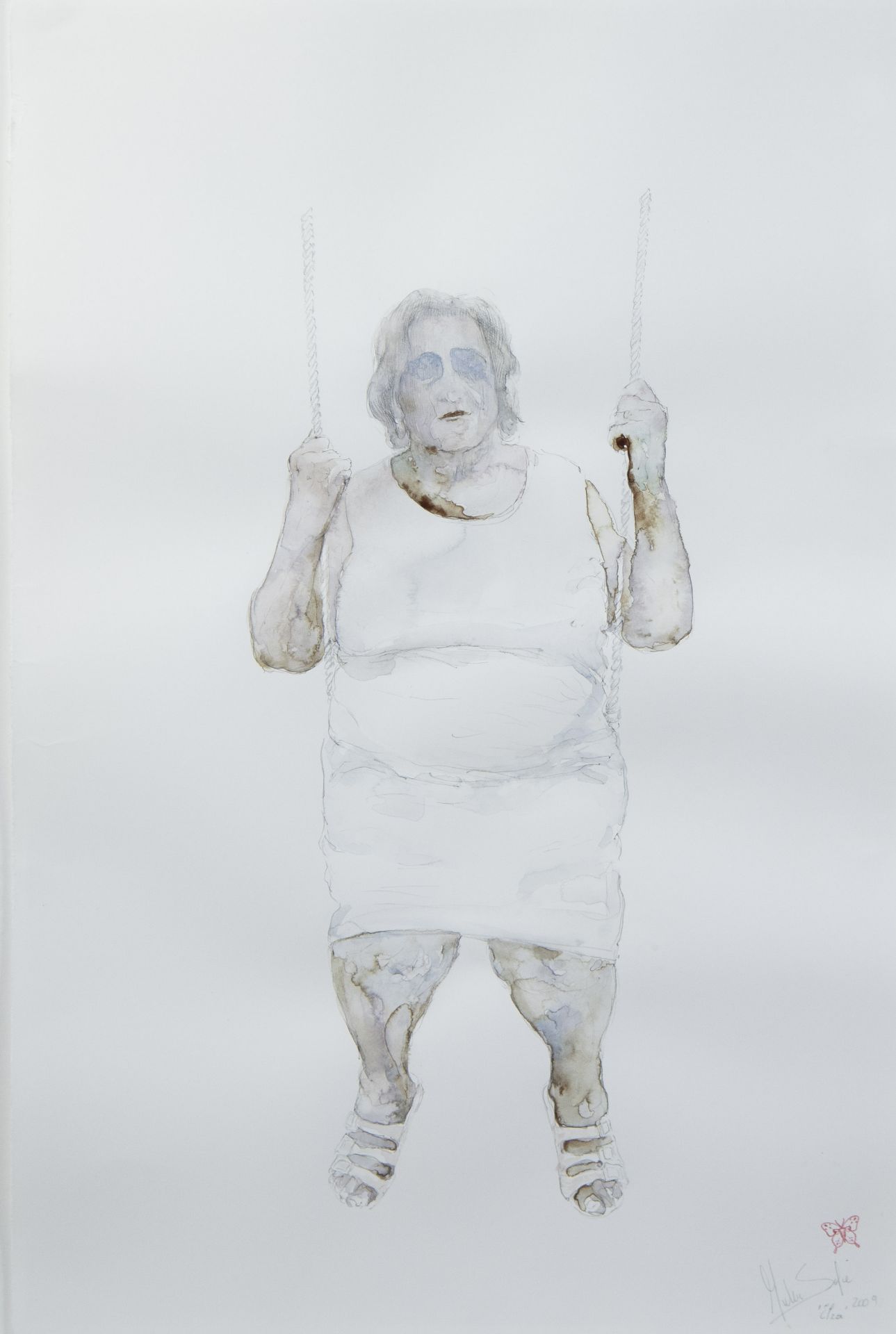 Sofie MULLER (1974), mixed media (blood and watercolour) Elza, signed and dated 2009