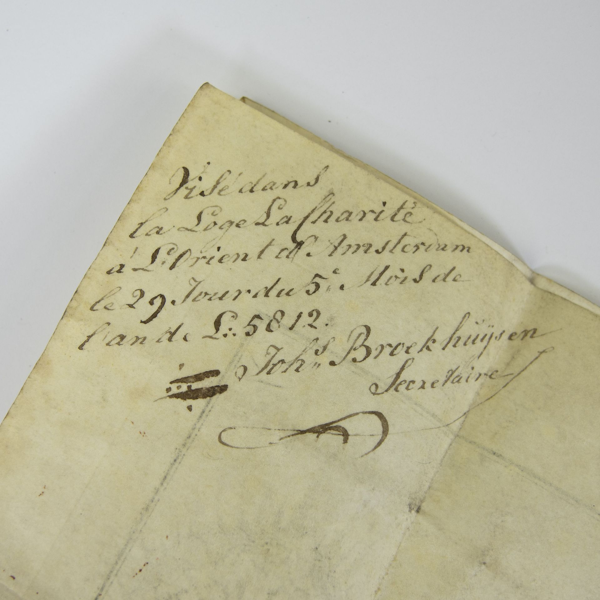 Collection of Lodge items, tokens, documents and 18th century document with seal - Image 4 of 6