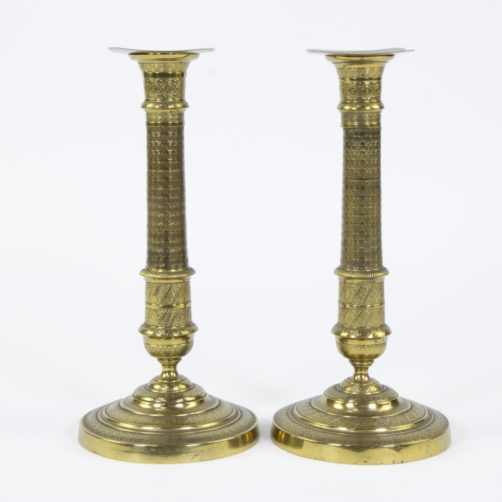 Pair of gilded brass candlesticks Charles X - Bild 2 aus 4