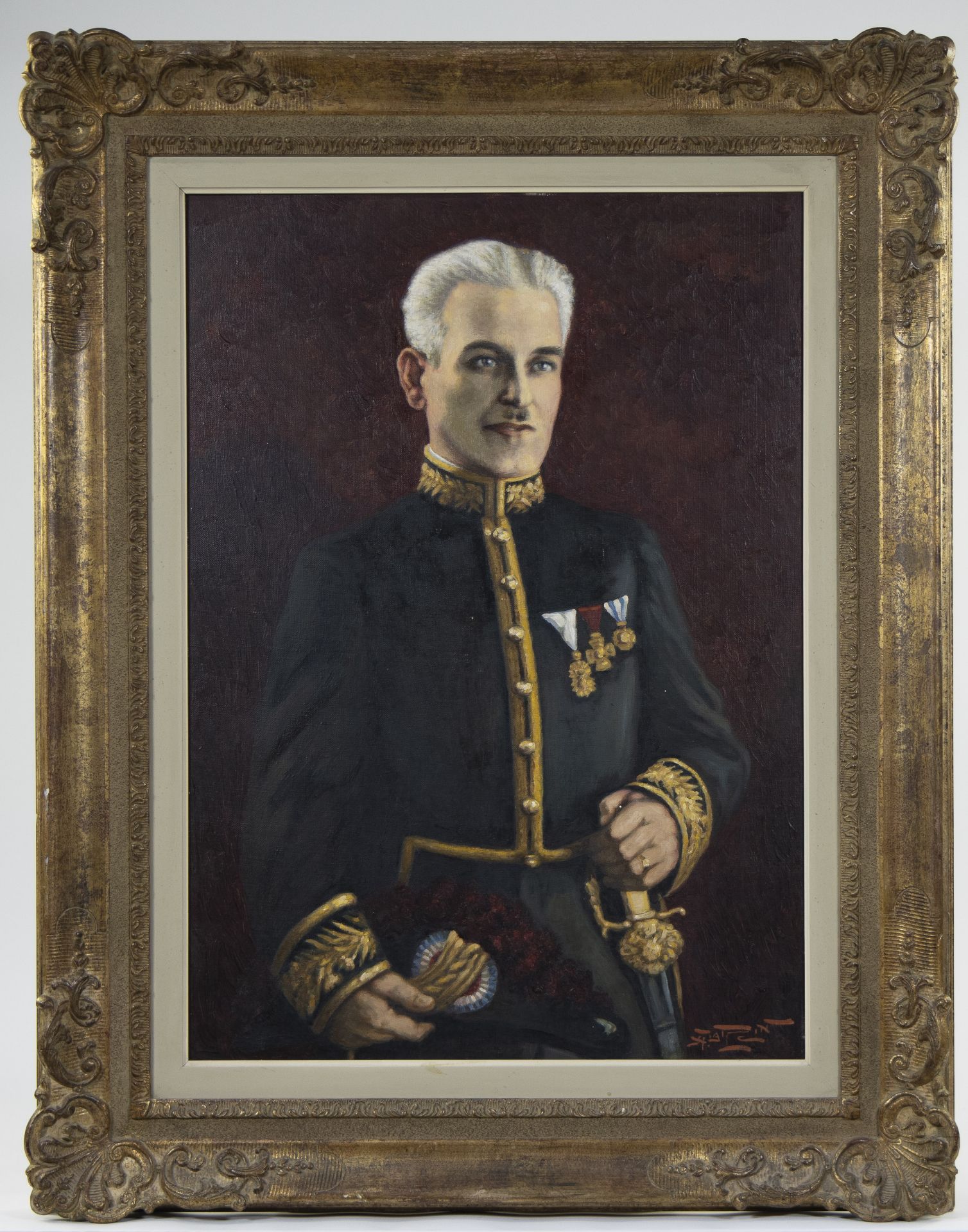 Oil on canvas portrait de Mr le Consul Bogdan Djolevitch, signed - Image 2 of 4