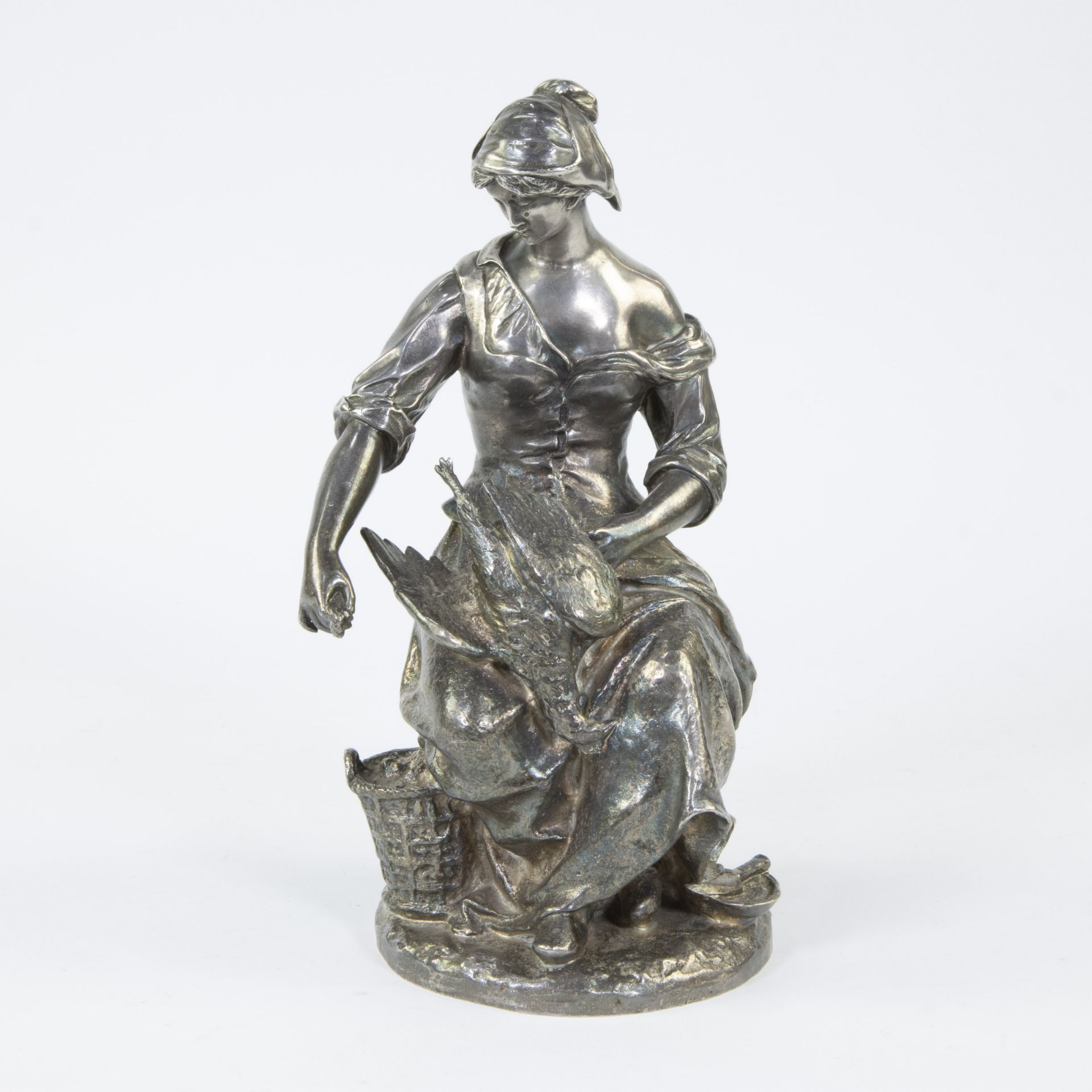 Ernest DAME (1845-1920), sculpture in silver-plated bronze The plumes of catch, signed and with foun