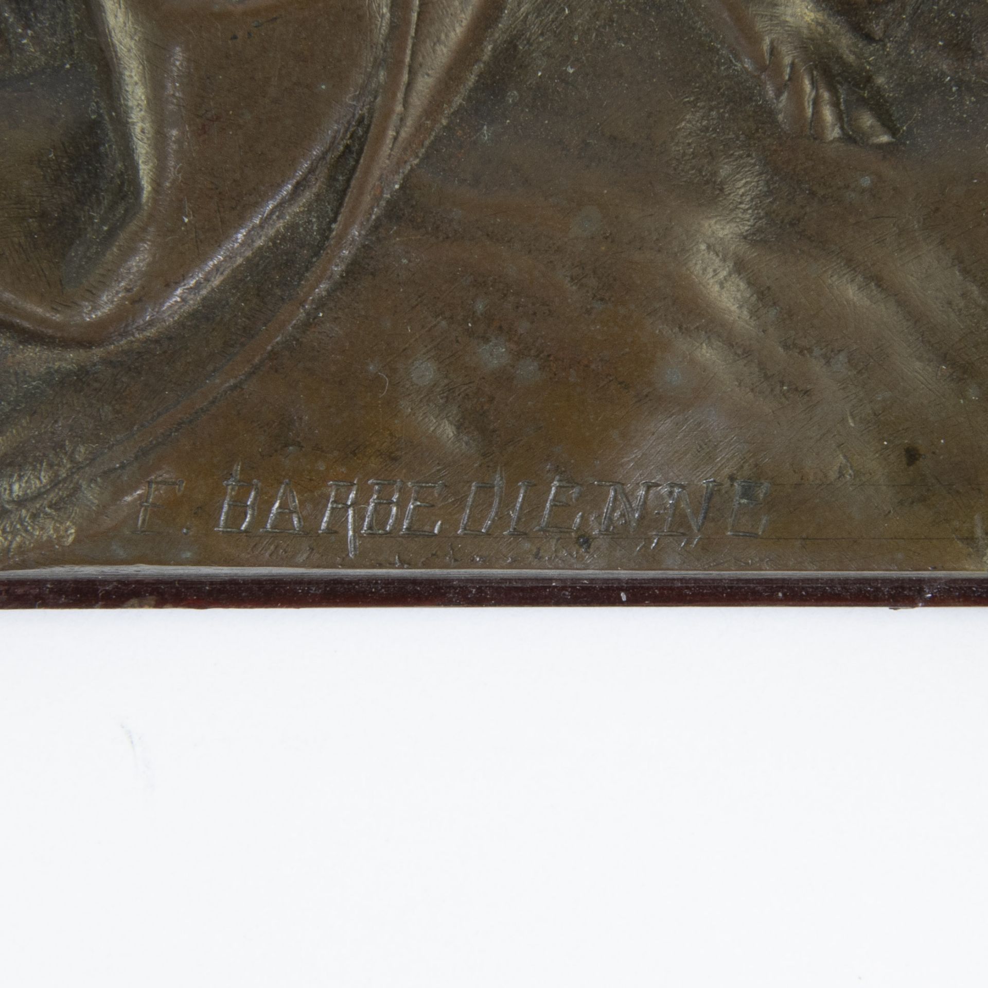 Barbedienne bronze plaque with the biblical image of Mary with Anna, Joachim and the boy John1820, s - Image 2 of 3