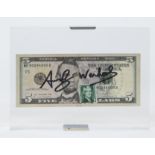 Andy WARHOL (1928-1987) (after), multiple 5 dollar note in plexi box, signed