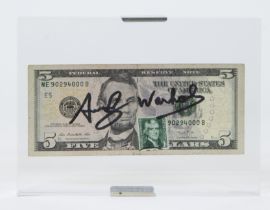Andy WARHOL (1928-1987) (after), multiple 5 dollar note in plexi box, signed