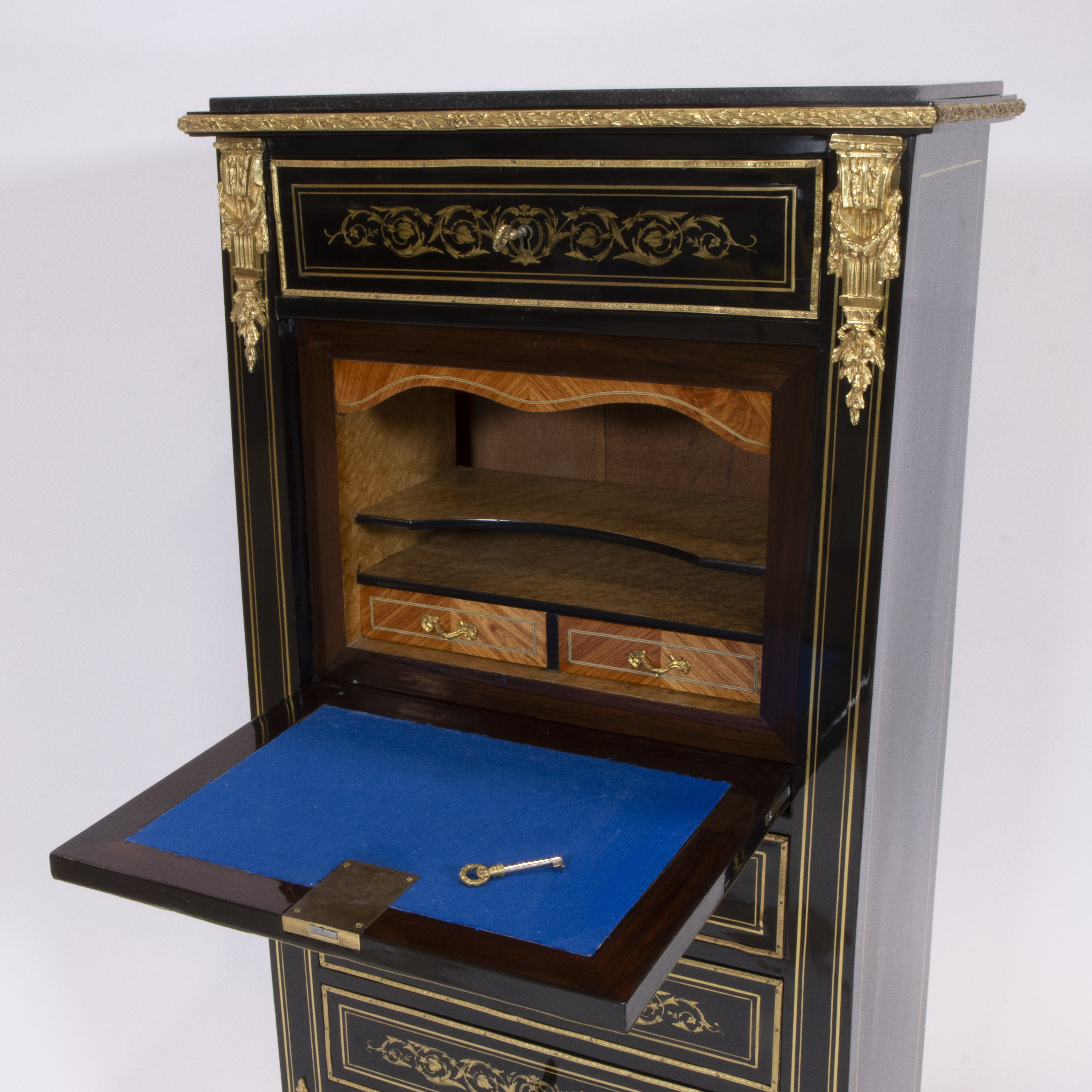Napoleon III black lacquered wooden secretaire with gilt bronze fittings - Image 4 of 4