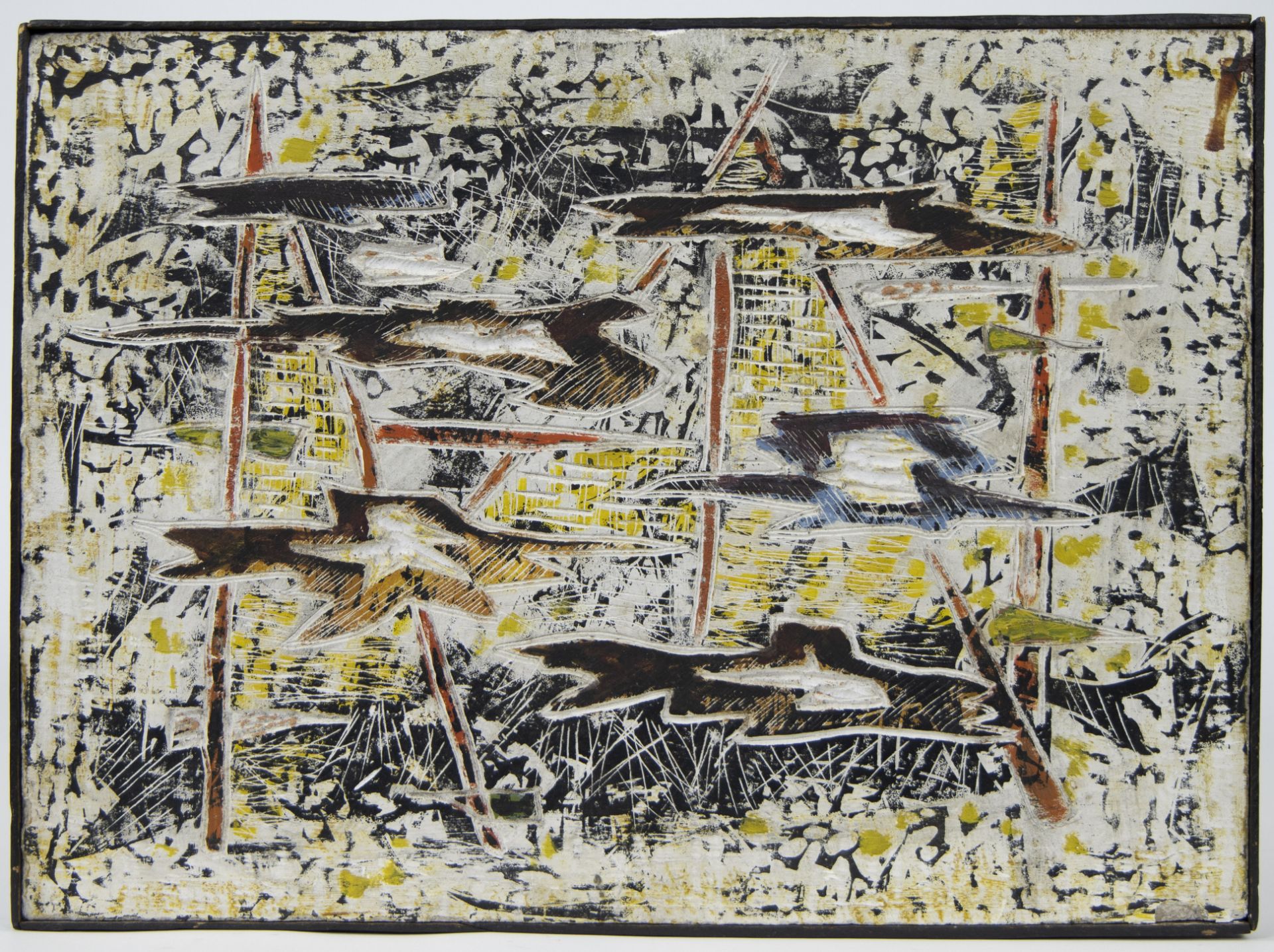 Léopold PLOMTEUX (1920-2008), grattage sur plâtre, ca 1958, signed - Image 2 of 4