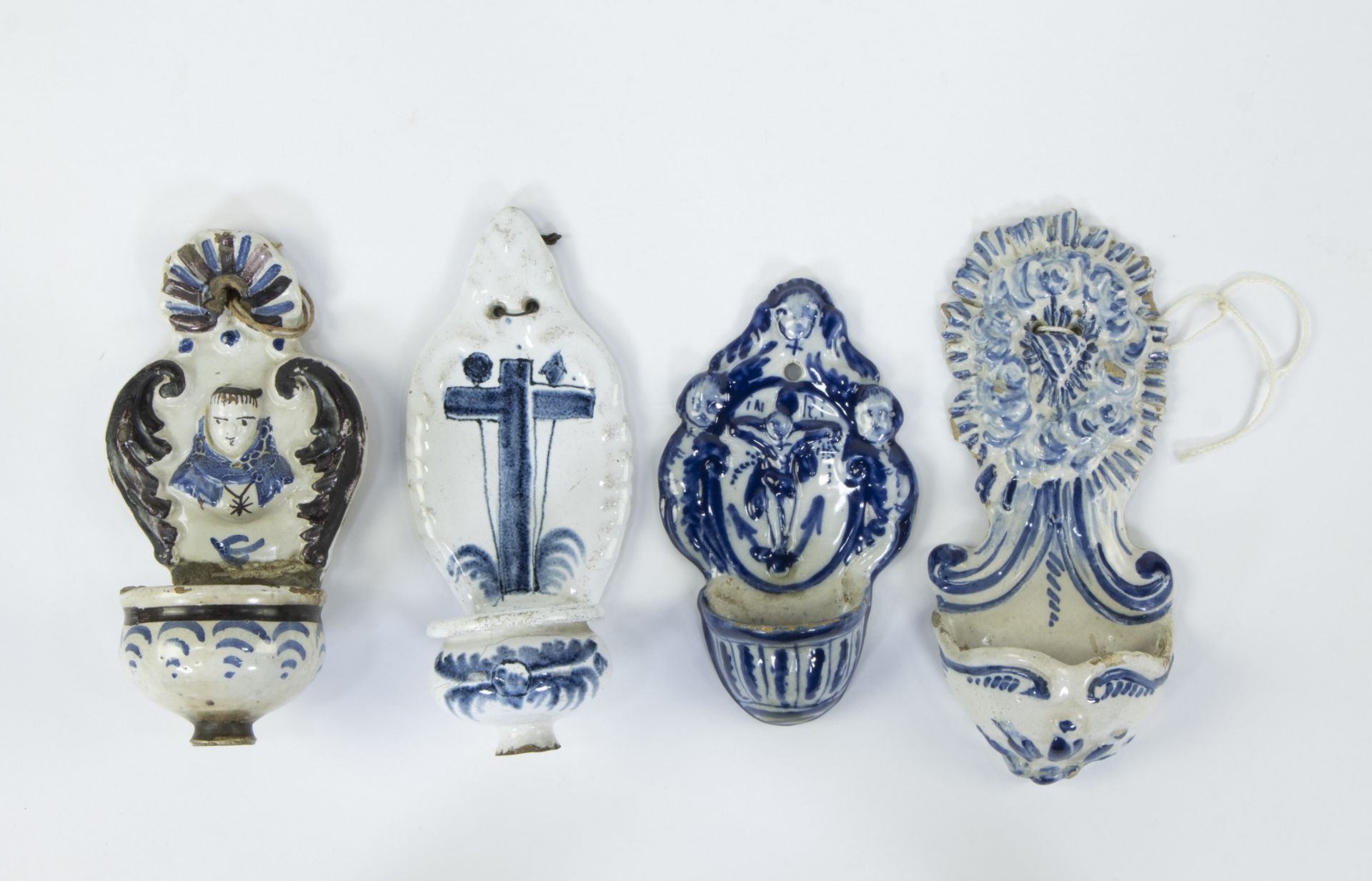 4 faience holy water vessels, 18th/19th century