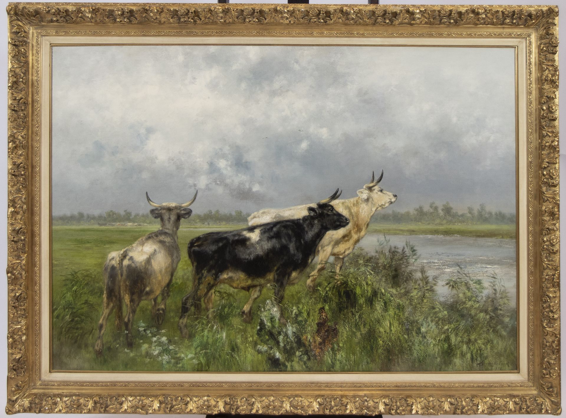 Xavier DE COCK (1818-1896), oil on canvas Vaches au bord de la Lys (1891), signed and dated 1891 - Image 2 of 6