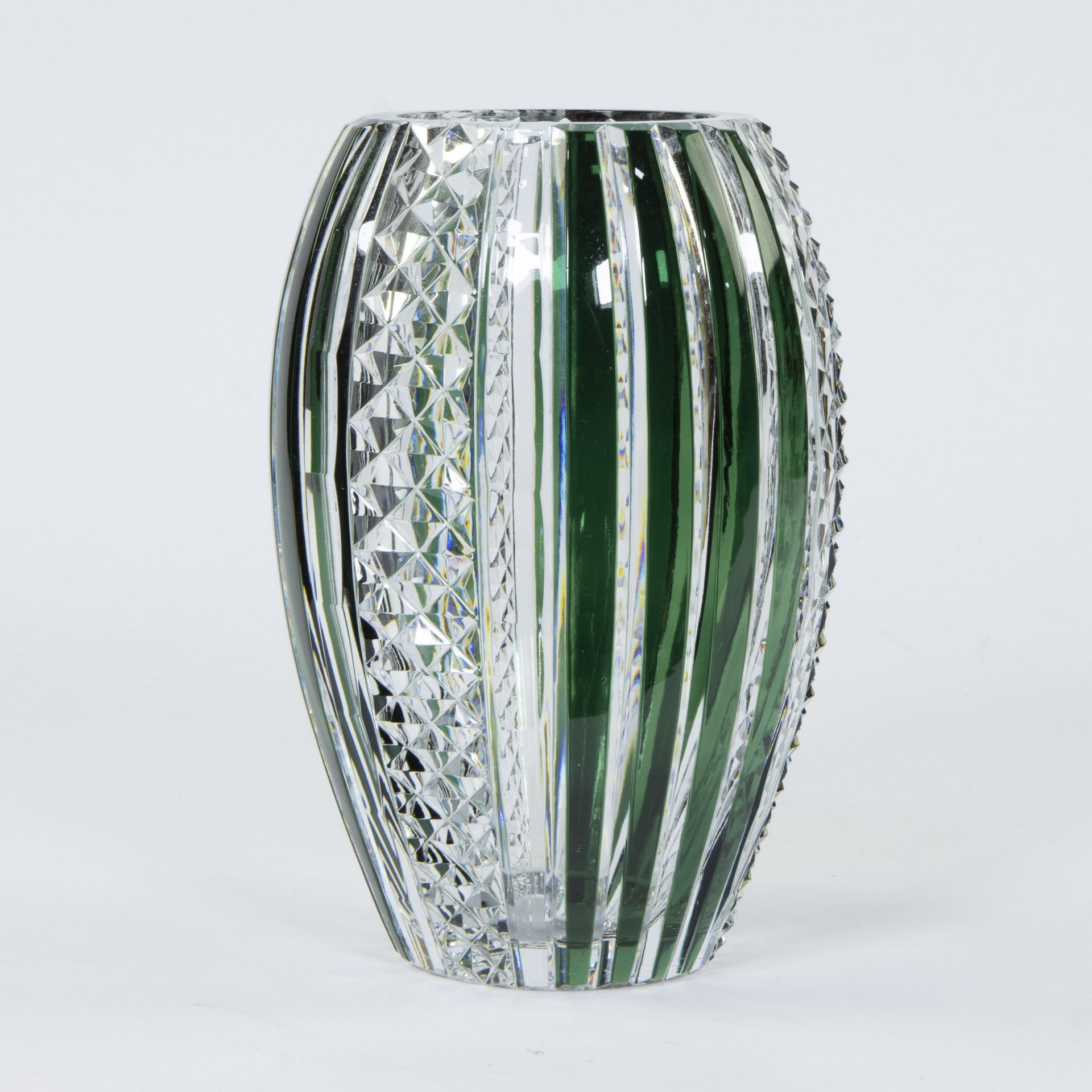 Val Saint Lambert clear and green cut crystal Art Deco vase, signed - Bild 2 aus 5