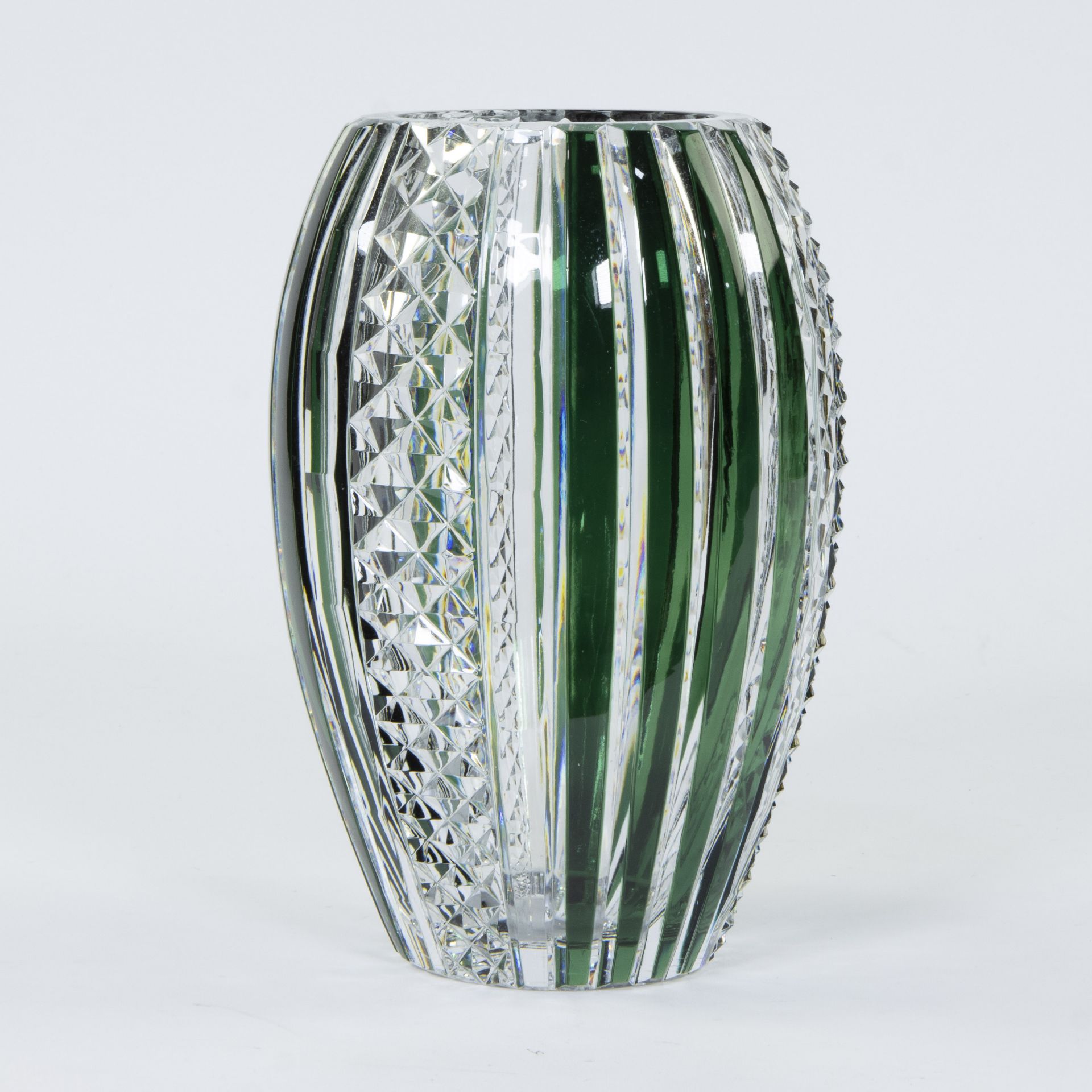 Val Saint Lambert clear and green cut crystal Art Deco vase, signed - Image 2 of 5