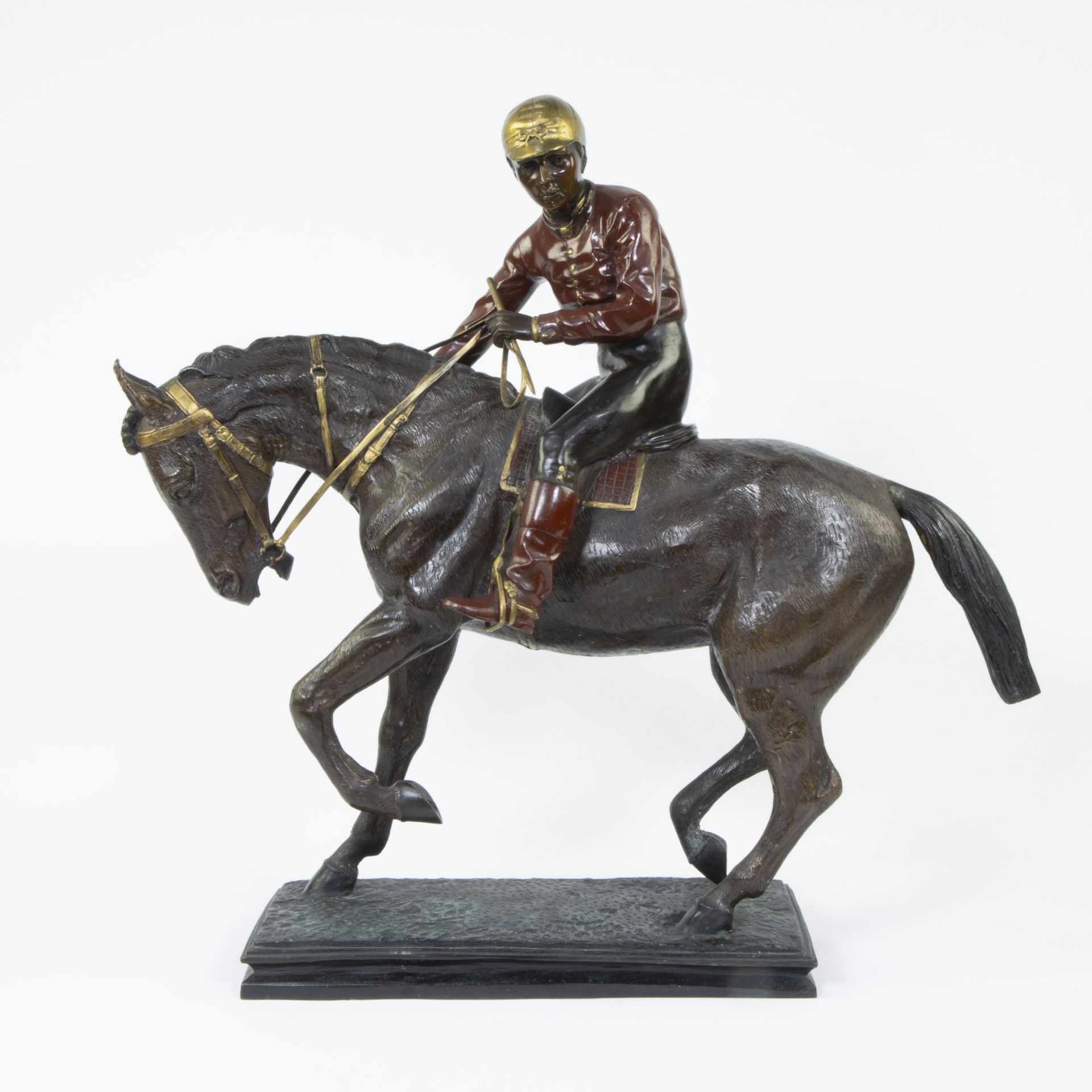 Polychromed bronze horse with Jockey, after Isidore Jules BONHEUR - Bild 2 aus 5