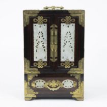 Chinese jewellery box in rosewood with brass fittings and jade plaques