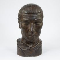 Olivier PIETTE (1885-1948), patinated plaster head of a young man, signed