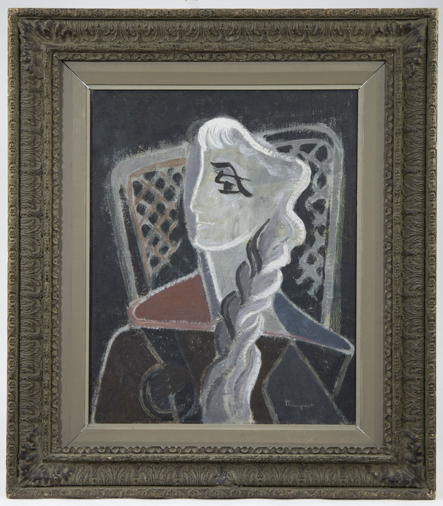 Suzanne THIENPONT (1905-2003), oil on canvas Abstract female portrait 1954, signed - Image 2 of 4