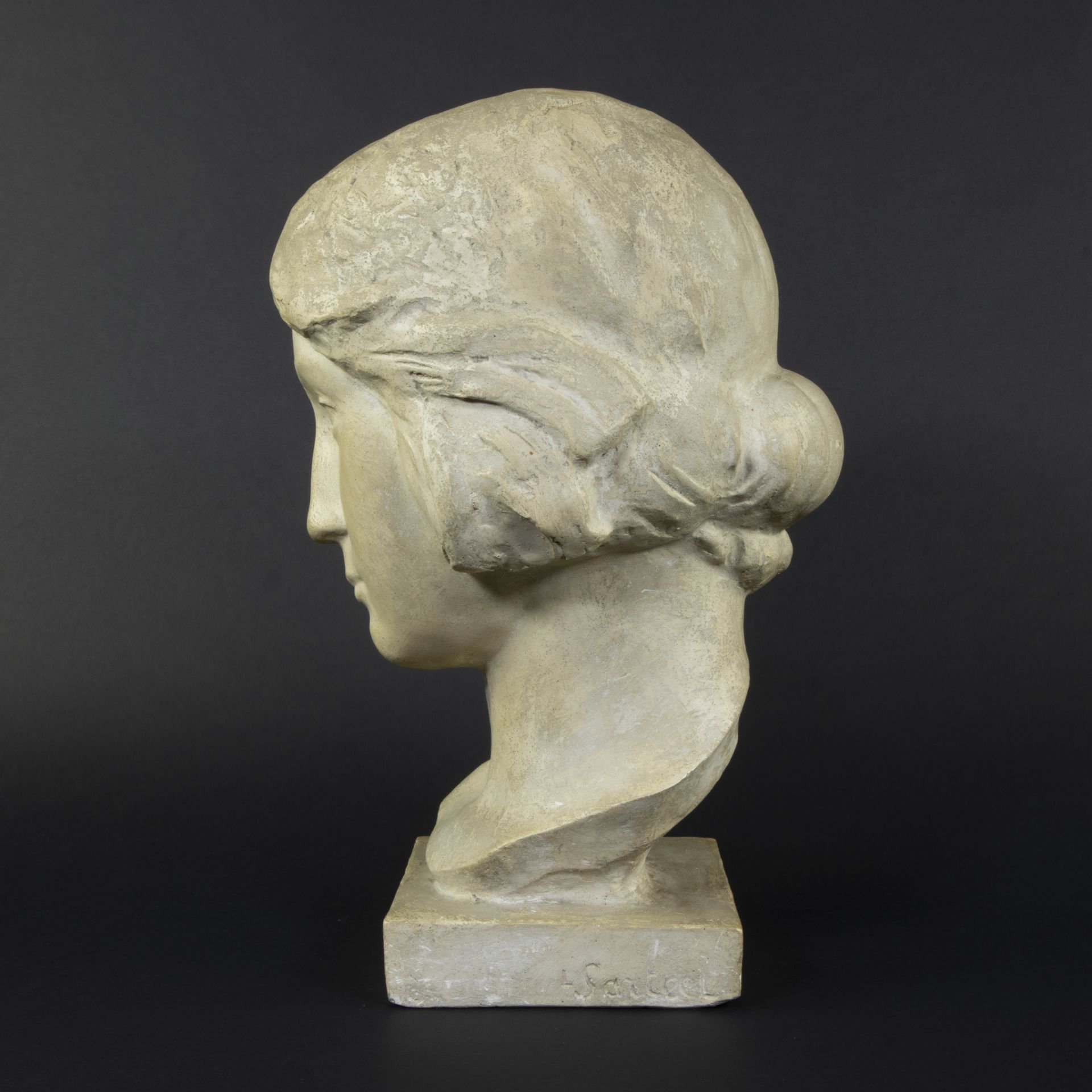 Leon SARTEEL (1882-1942), patinated plaster girl's head, signed - Bild 2 aus 5