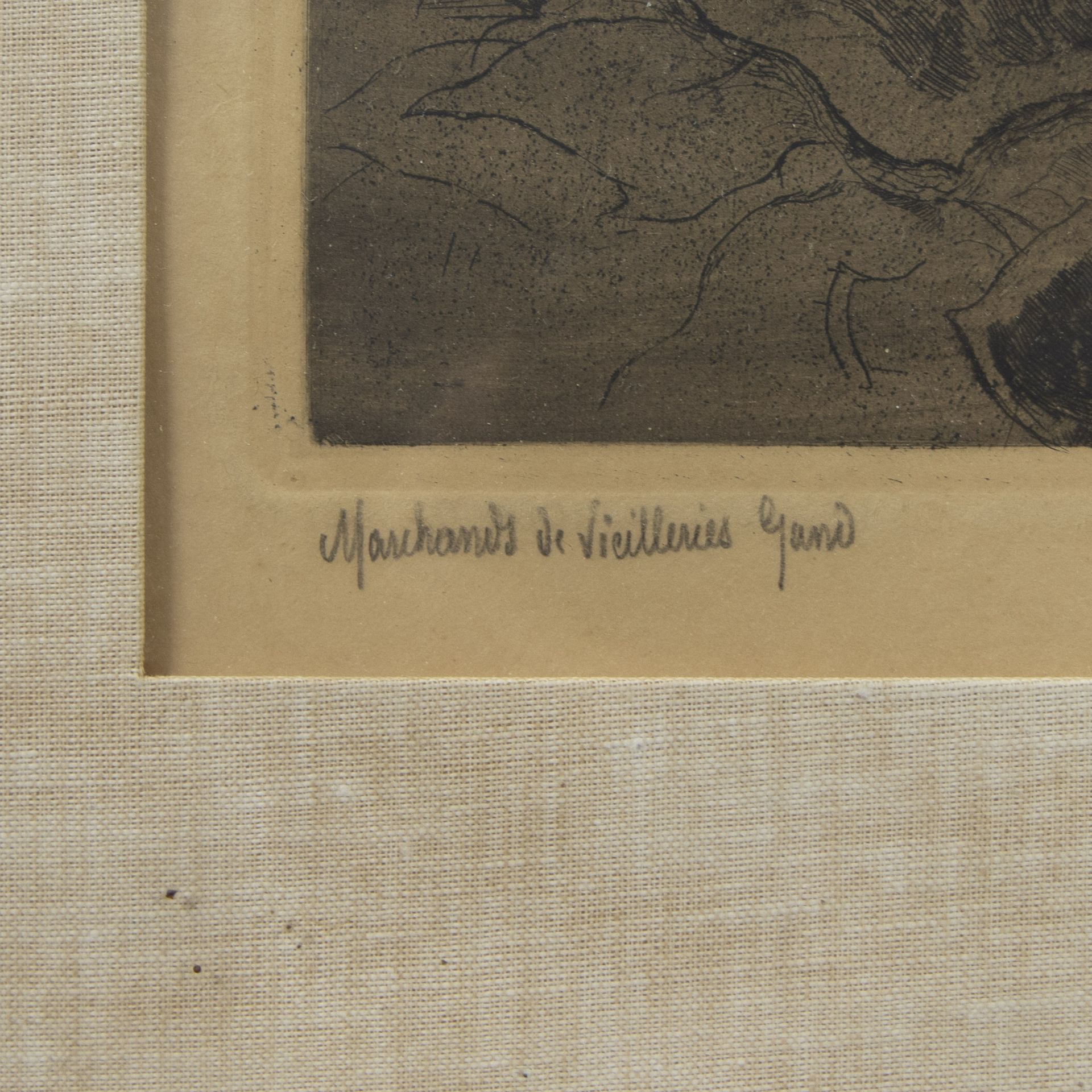 Jules DE BRUYCKER (1870-1945), etching Marchands de vielleries Gand, numbered 65/100, titled and sig - Bild 4 aus 4