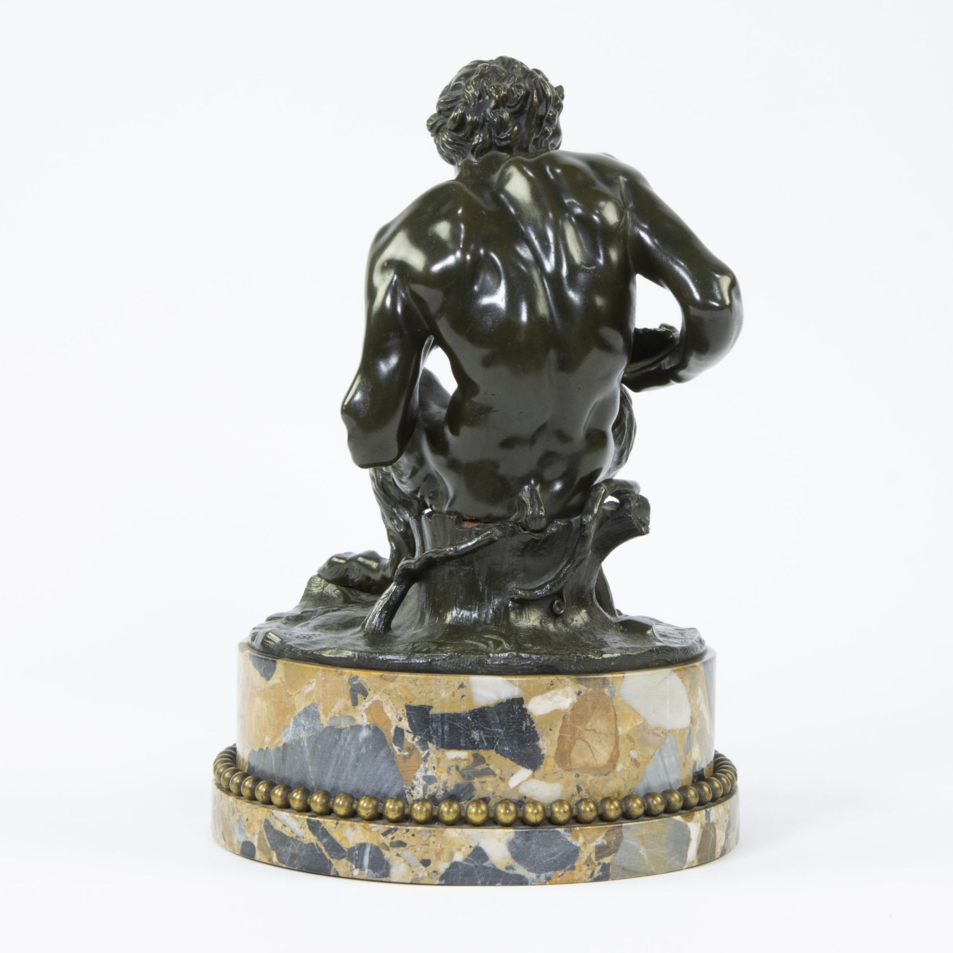 After Claude Michel Clodion (French 1738-1814), bronze sculpture of a satyr on marble base - Image 4 of 5