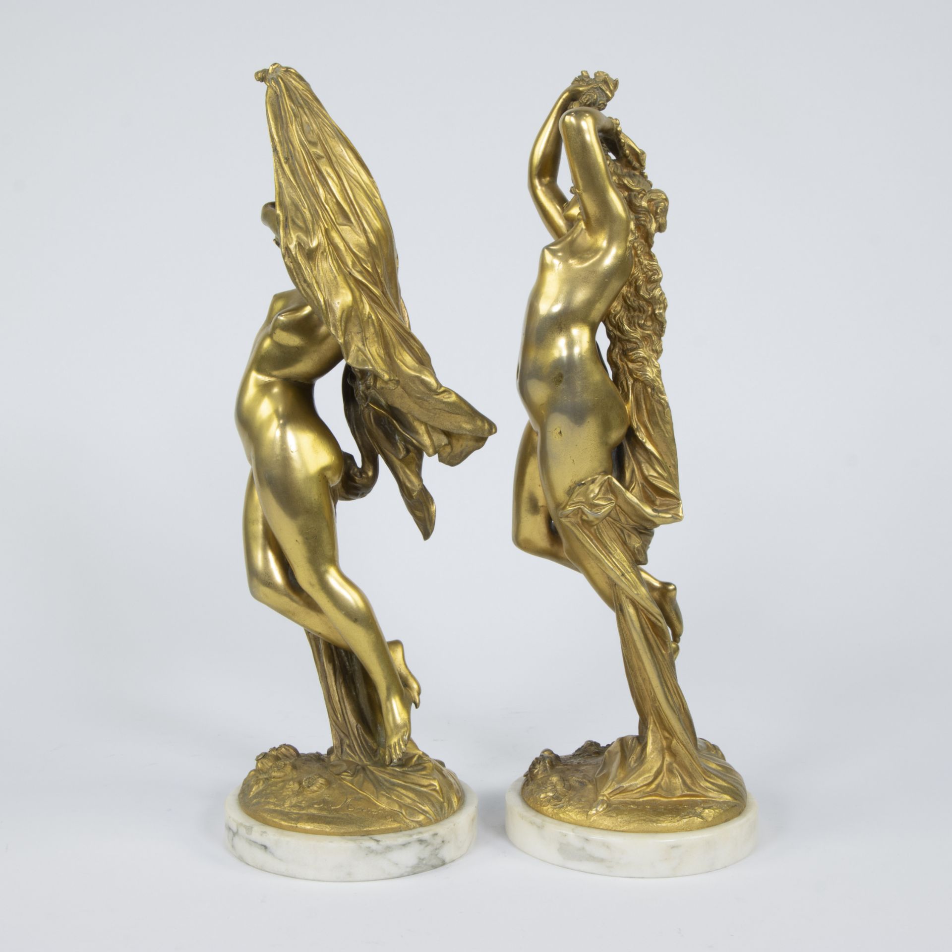 Pair of gilt bronze Italian sculptures 'Winter and spring' signed S. Marchi - Image 2 of 5