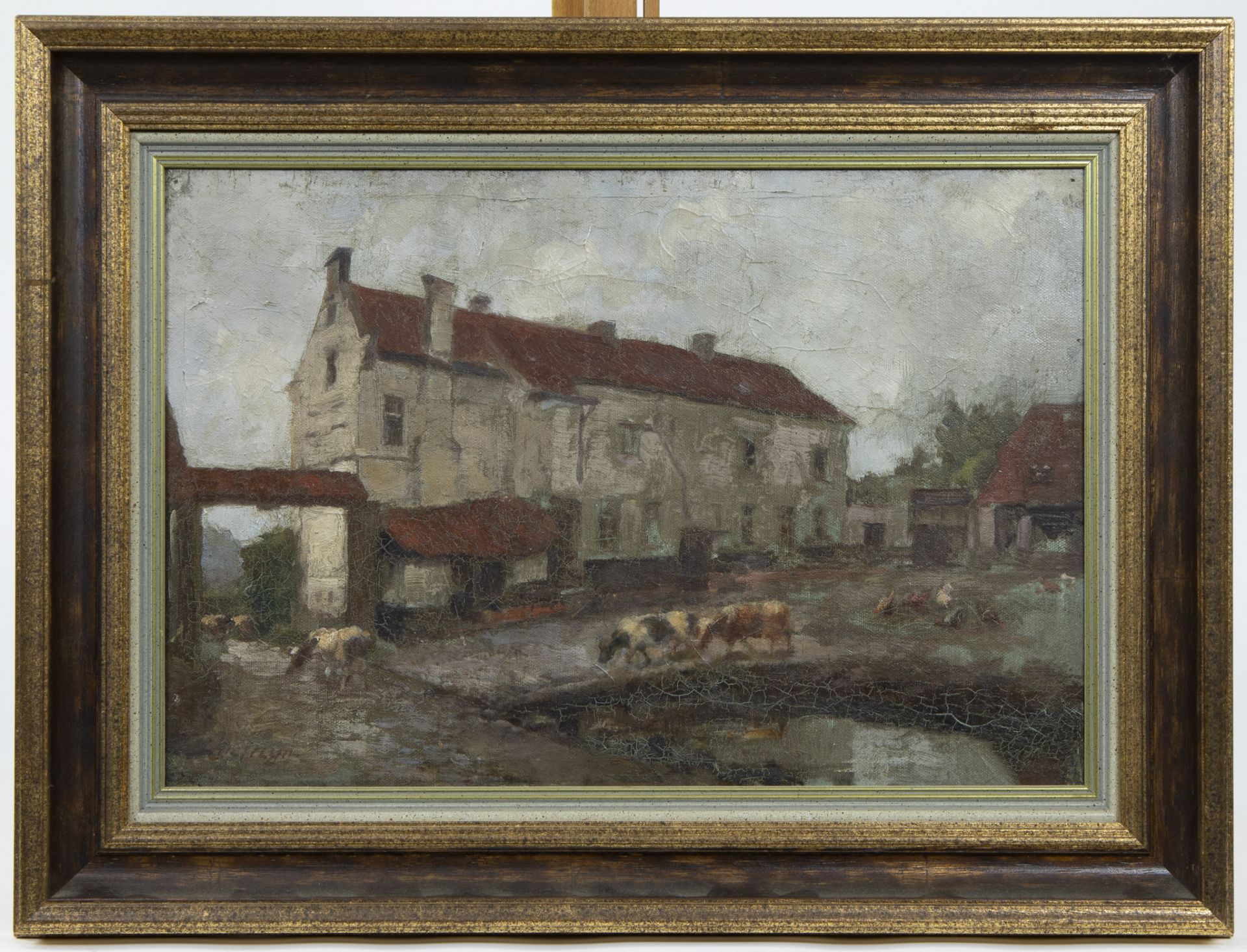 Edgard FARASYN (1858-1938), oil on canvas Farmstead with cows by the water, signed - Bild 2 aus 4