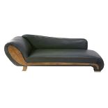 Art Deco chaise longue in green imitation leather, 1930s